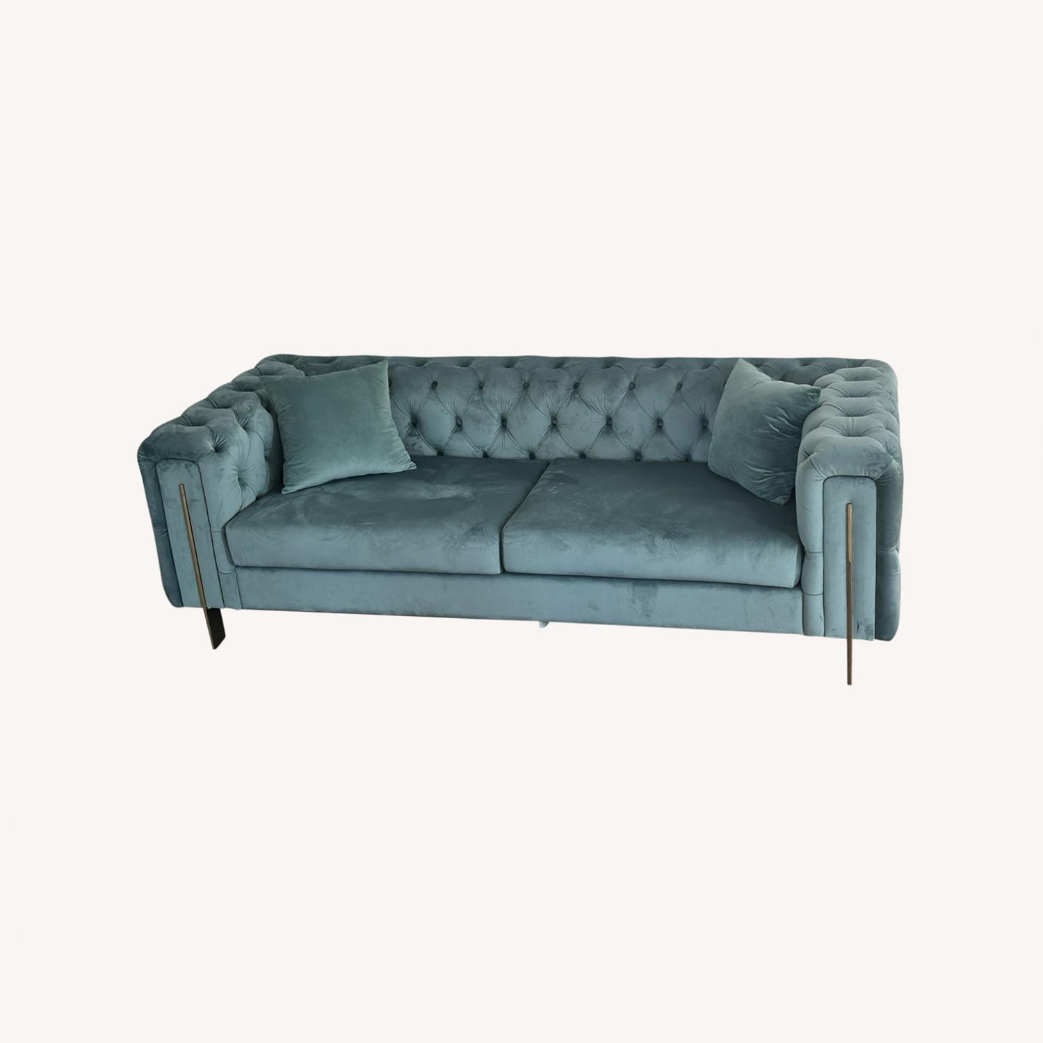Modern Chesterfield Teal Velvet Sofa - image-4