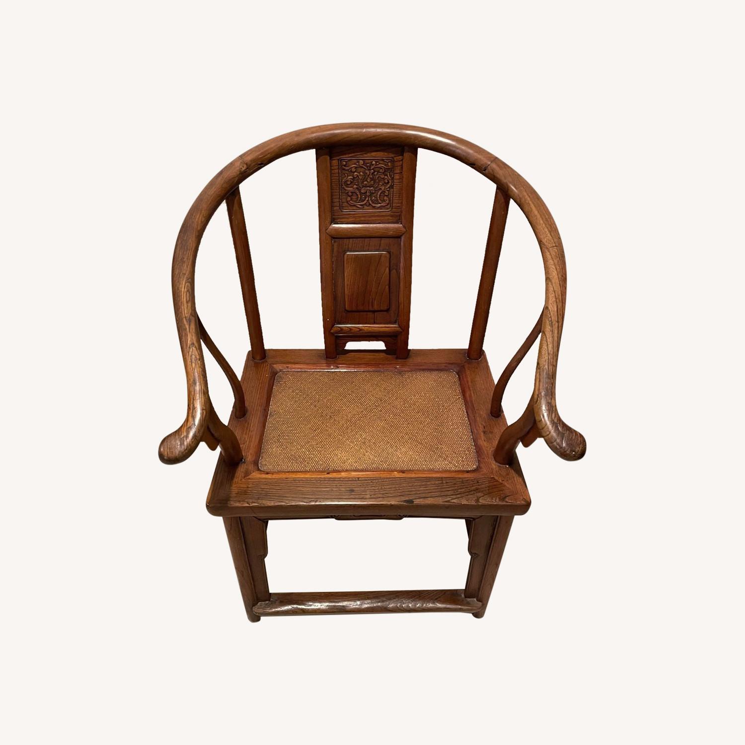 Elm (Jumu) Wood Horseshoe Arm Chair with Cane Seat - image-0