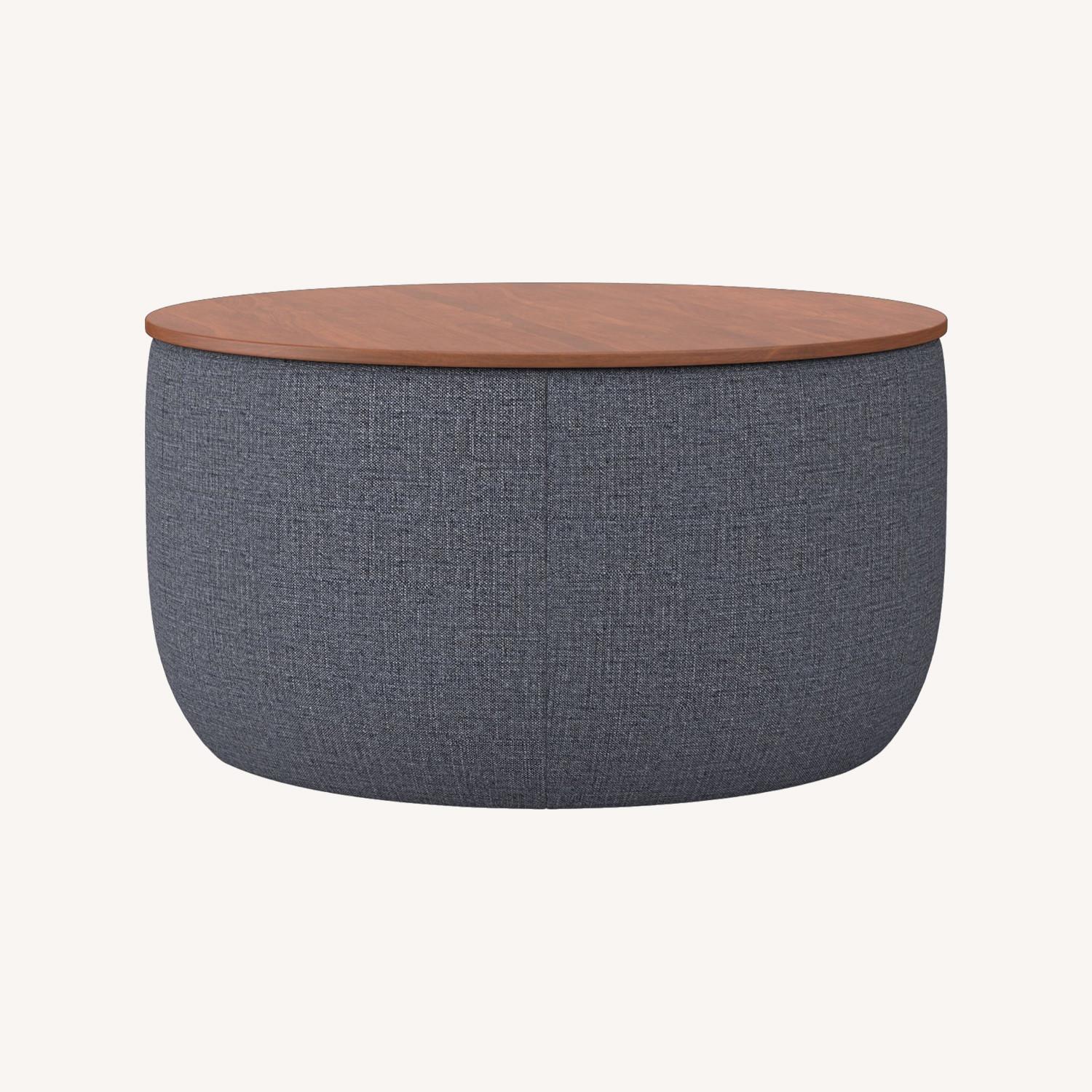 West Elm Upholstered Round Storage Ottoman AptDeco