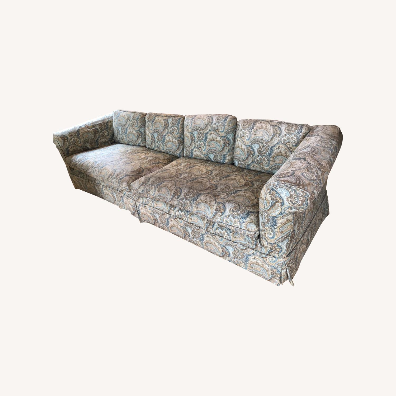 Classic Paisley Green Brown Blue Long Sofa - image-0