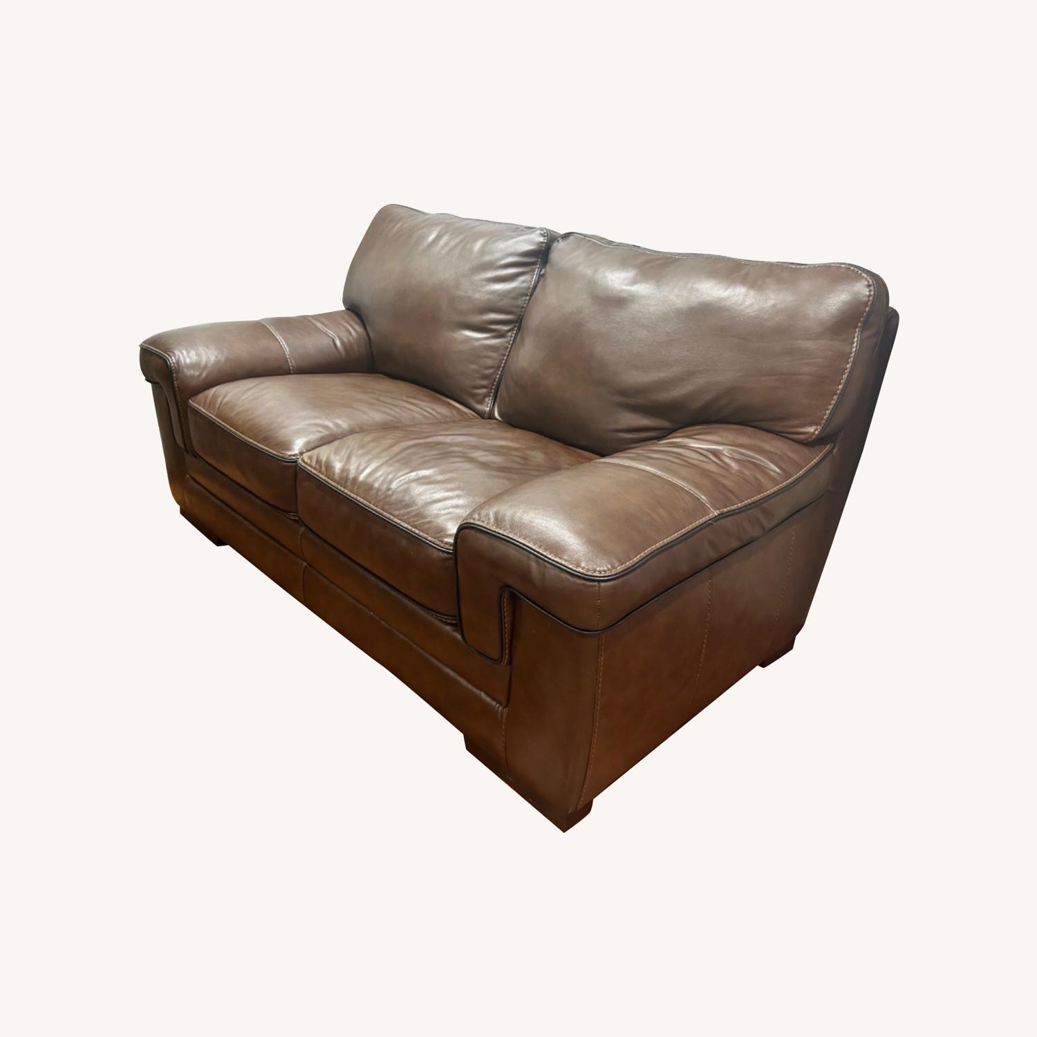 Plush Brown Genuine Leather Loveseat - image-0