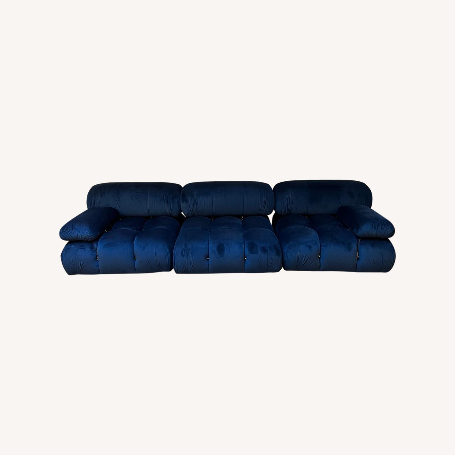 Mario Bellini Blue Velvet Sofa - image-0