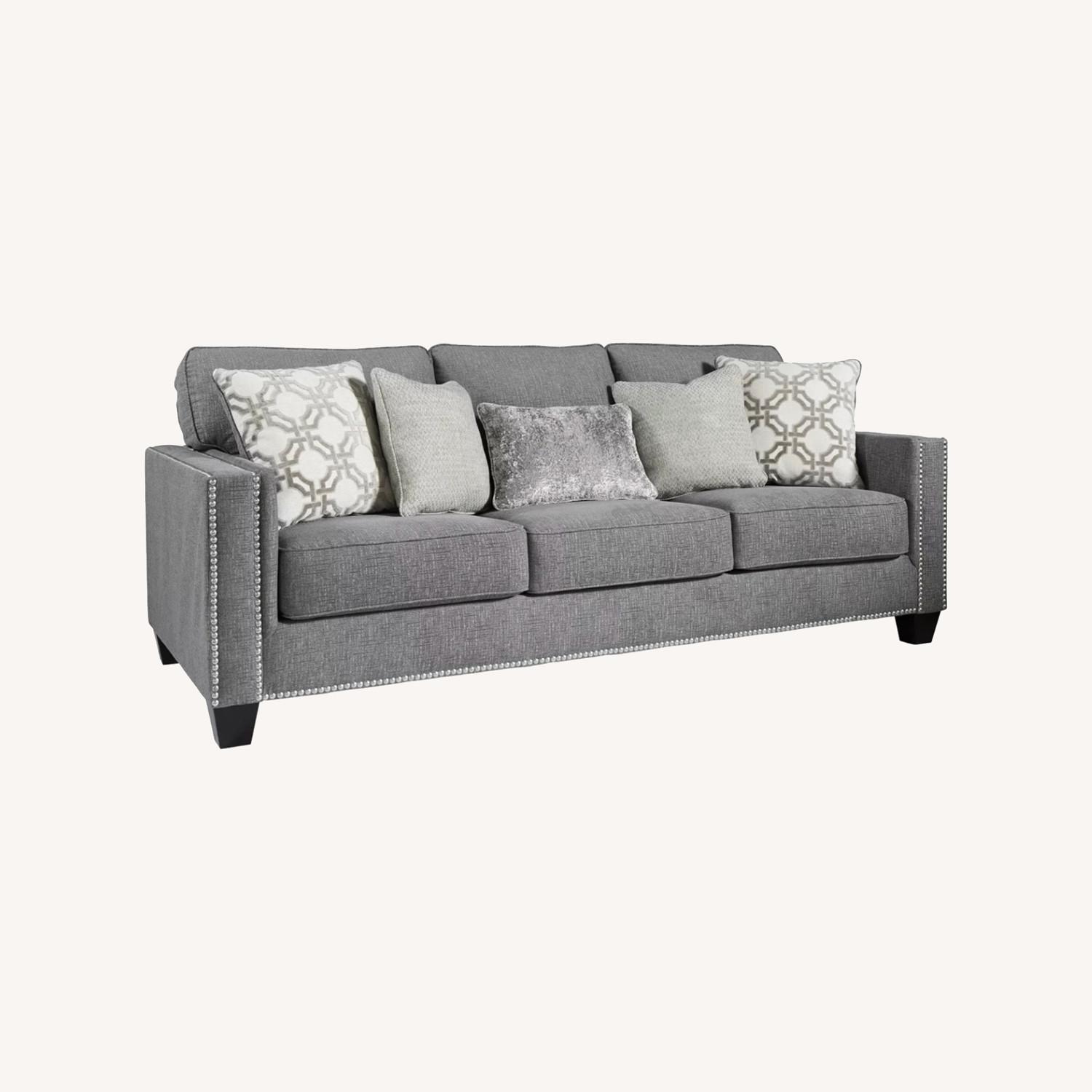 Ashley Furniture Grey Chinelle Sofa With Stud Detail - image-0