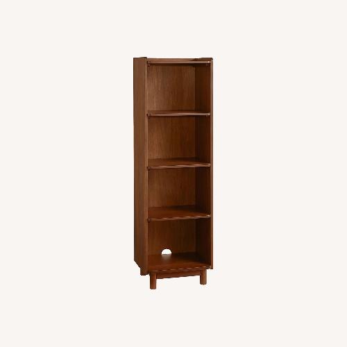 Custom Dark Wooden Bookcase with Metal Shelves AptDeco