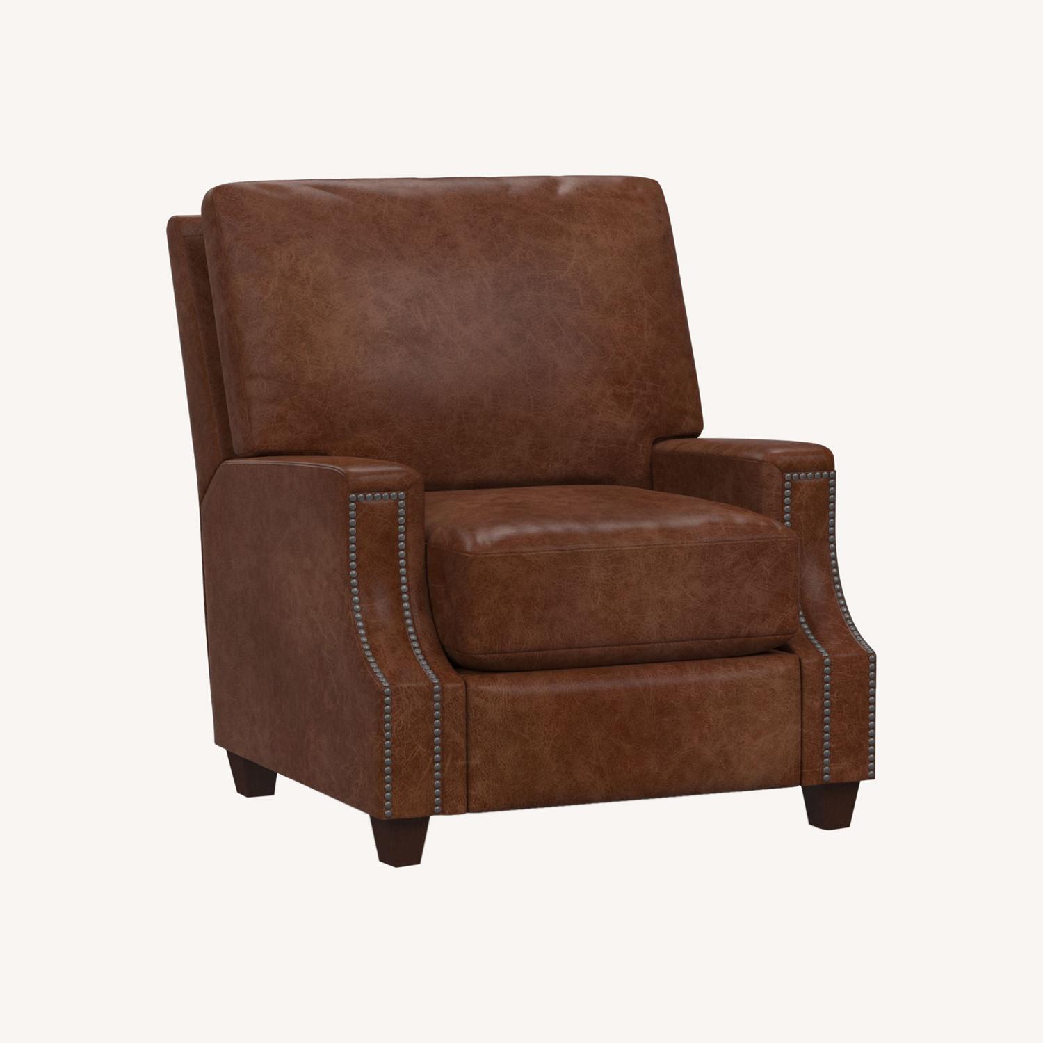 Pottery Barn James Square Arm Leather Recliner Down - image-0