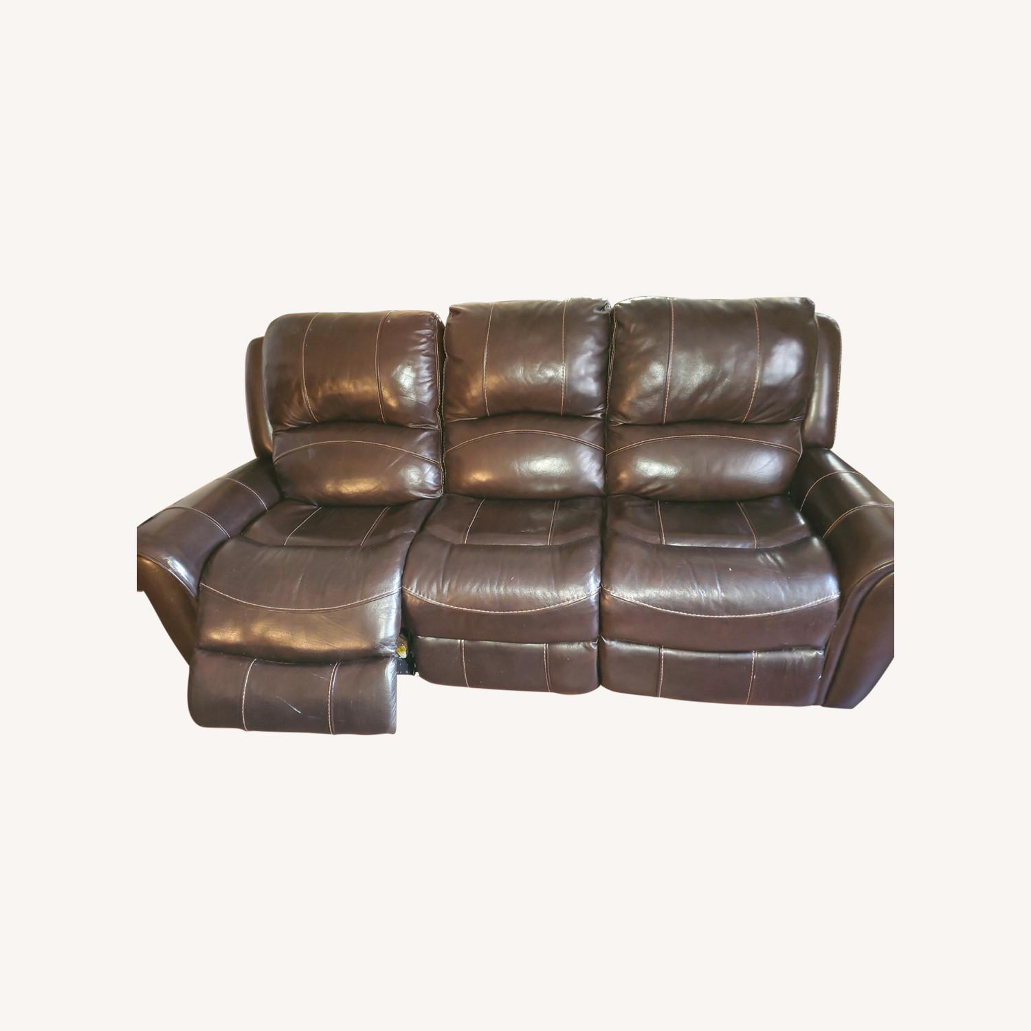 Brown Leather Reclining Sofa With USB ports - image-0