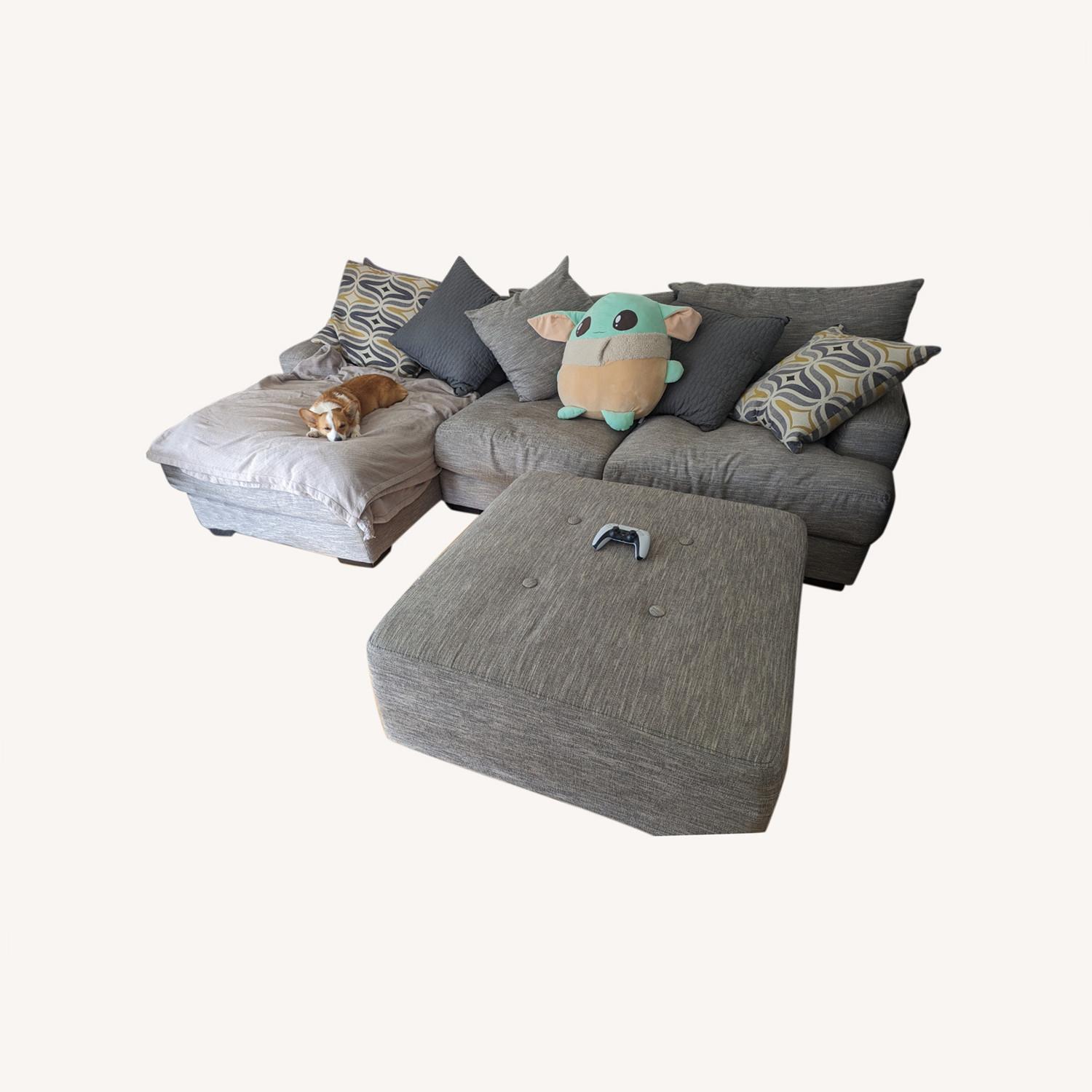 Raymour & Flanigan 2 Pce Sectional With Chaise & Ottoman - AptDeco