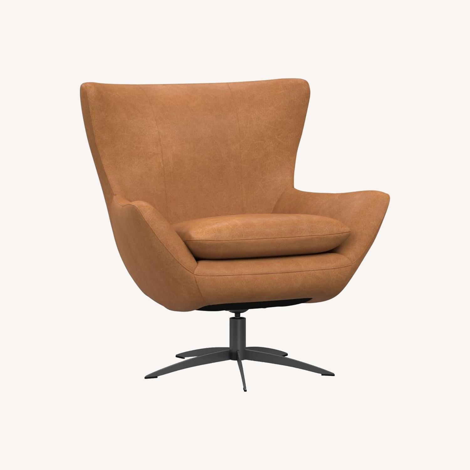 Pottery Barn Wells Leather Tight Back Petite Swivel Chair - image-0