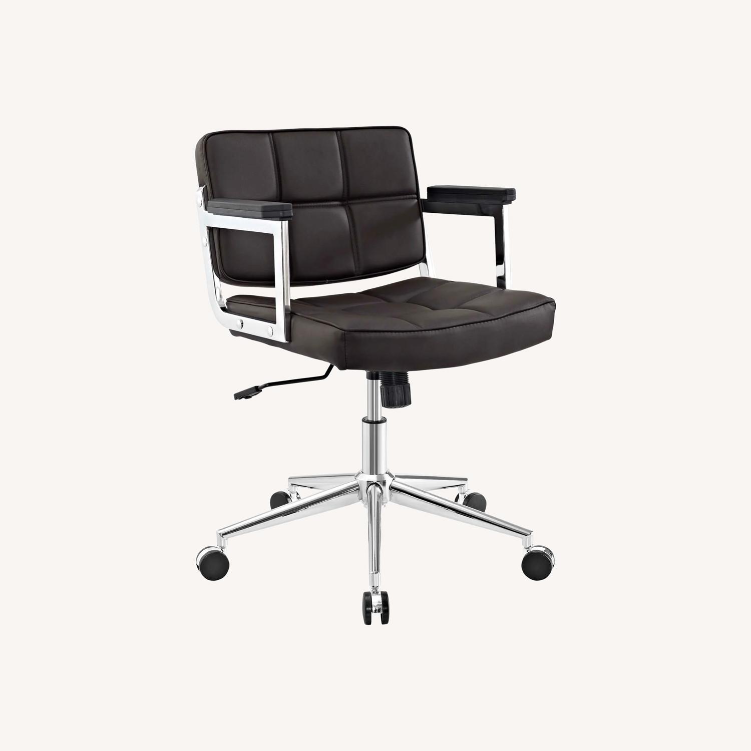 Brown Vinyl Office Chair With Chrome Arm Rests AptDeco