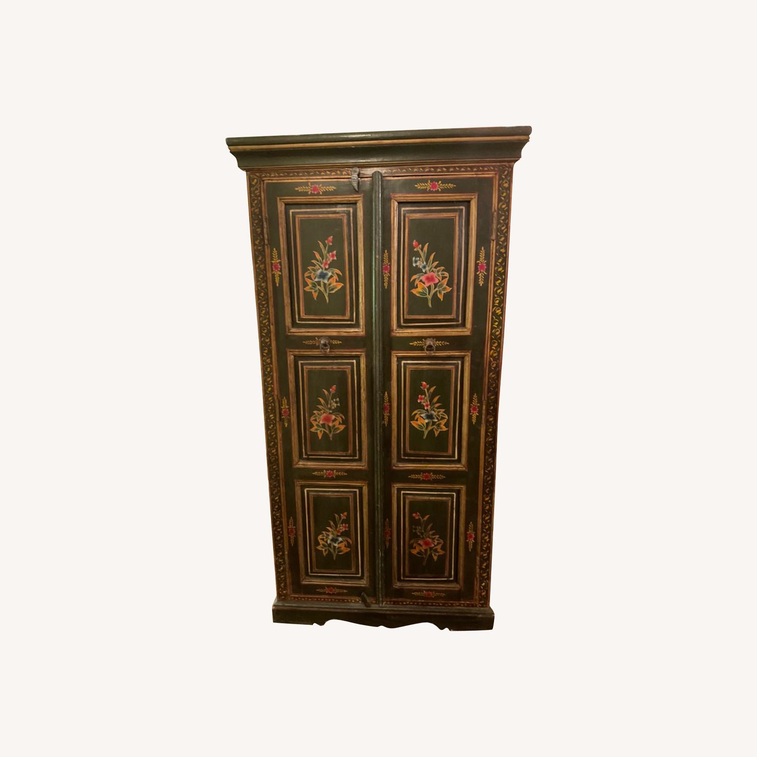 Mango Wood Handpainted Armoire with Shelves AptDeco
