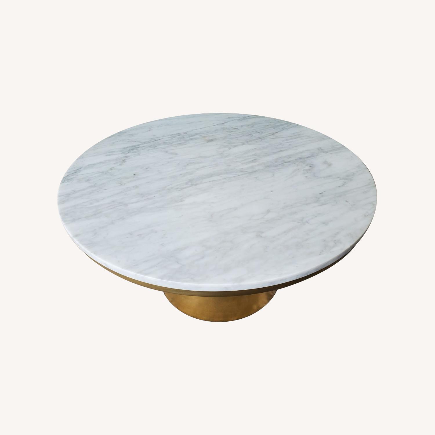 Marble Topped Pedestal 30.5" Coffee Table - image-0