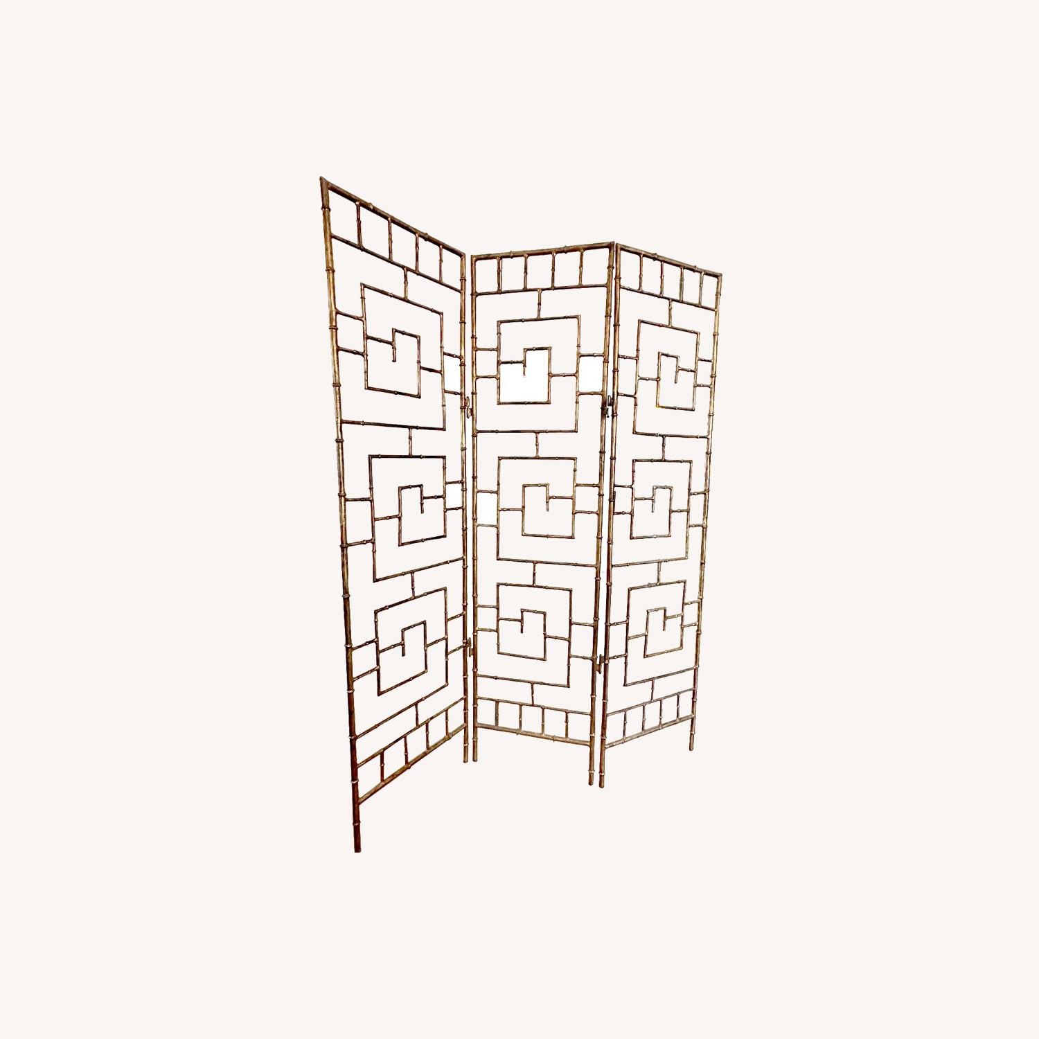 Antique Gold Leaf 3 Panel Room Divider Screen - image-0