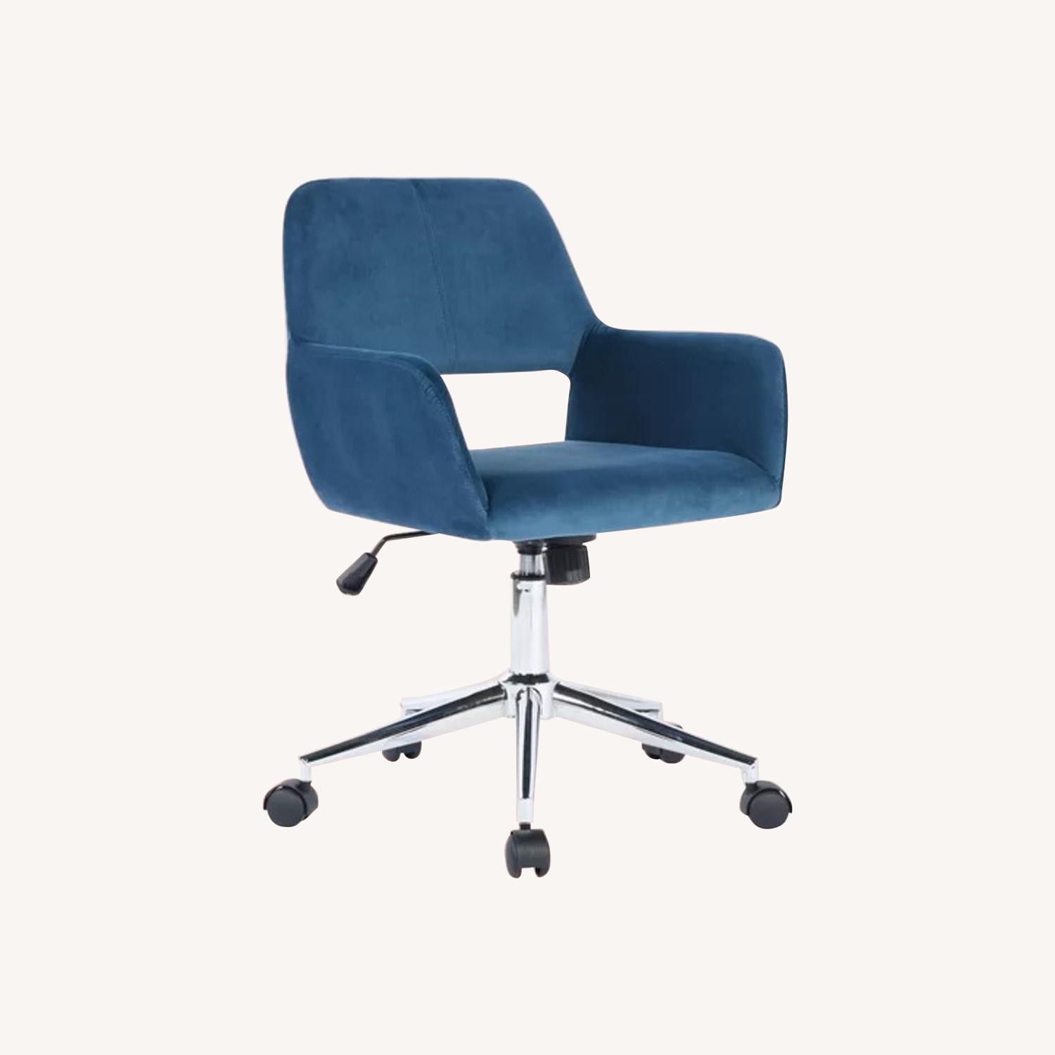 Dark Blue Velvet Elliana Desk Chair With Chrome Frame AptDeco