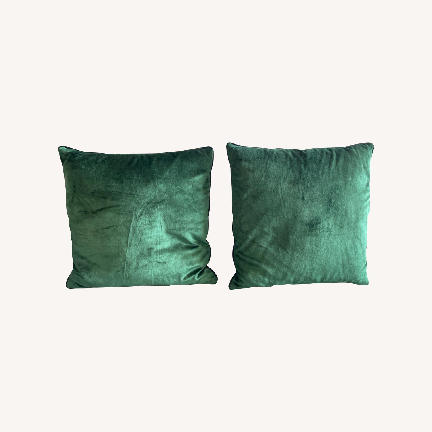 West Elm Lush Green Velvet Pillow Cover Set - image-0