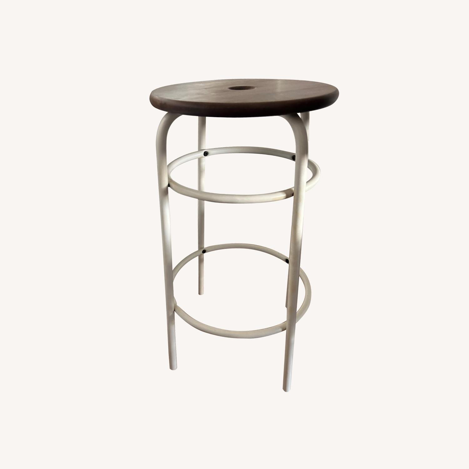West Elm Walnut Wood White Metal Bar Stool AptDeco