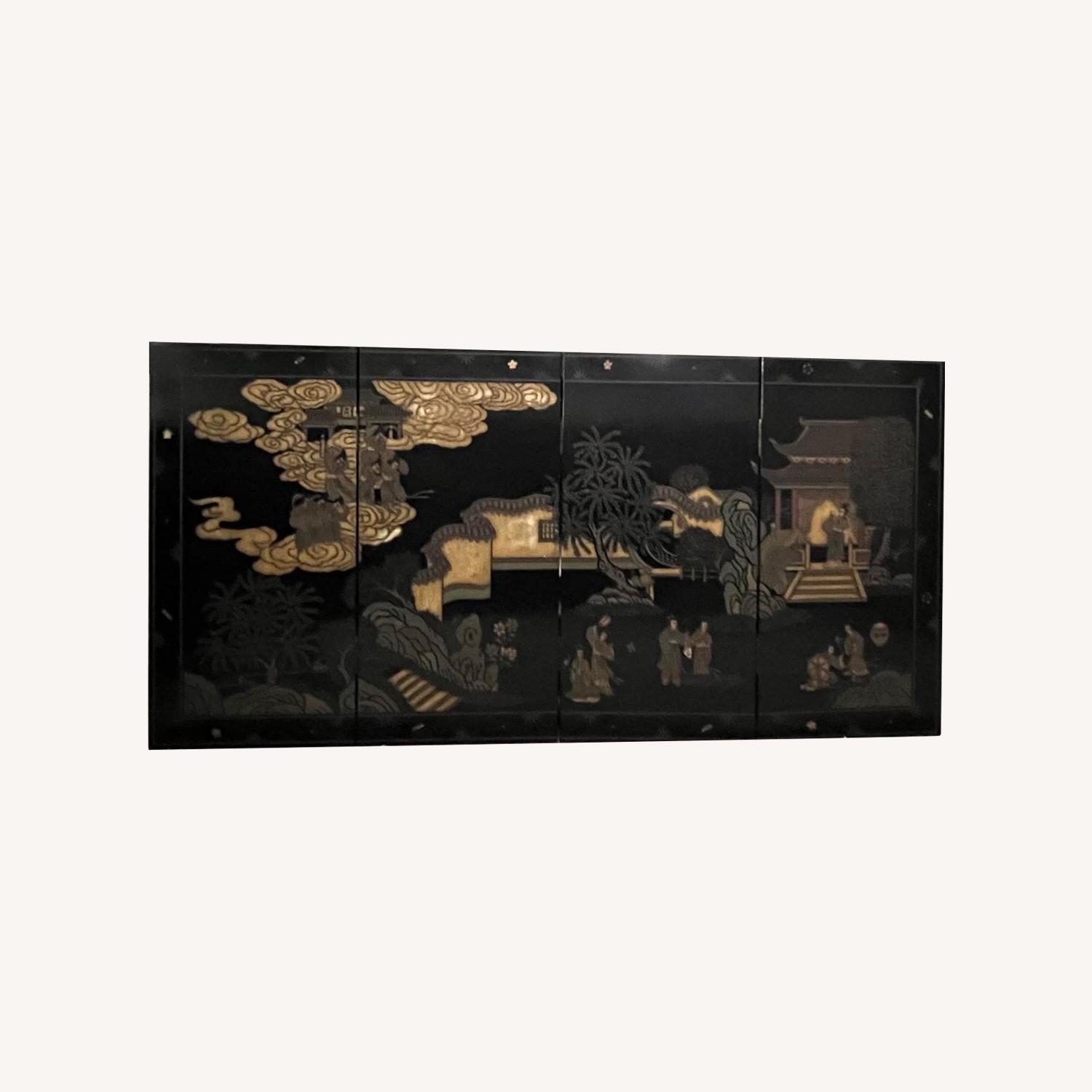 Vintage Asian Wood Carved Screen - image-0