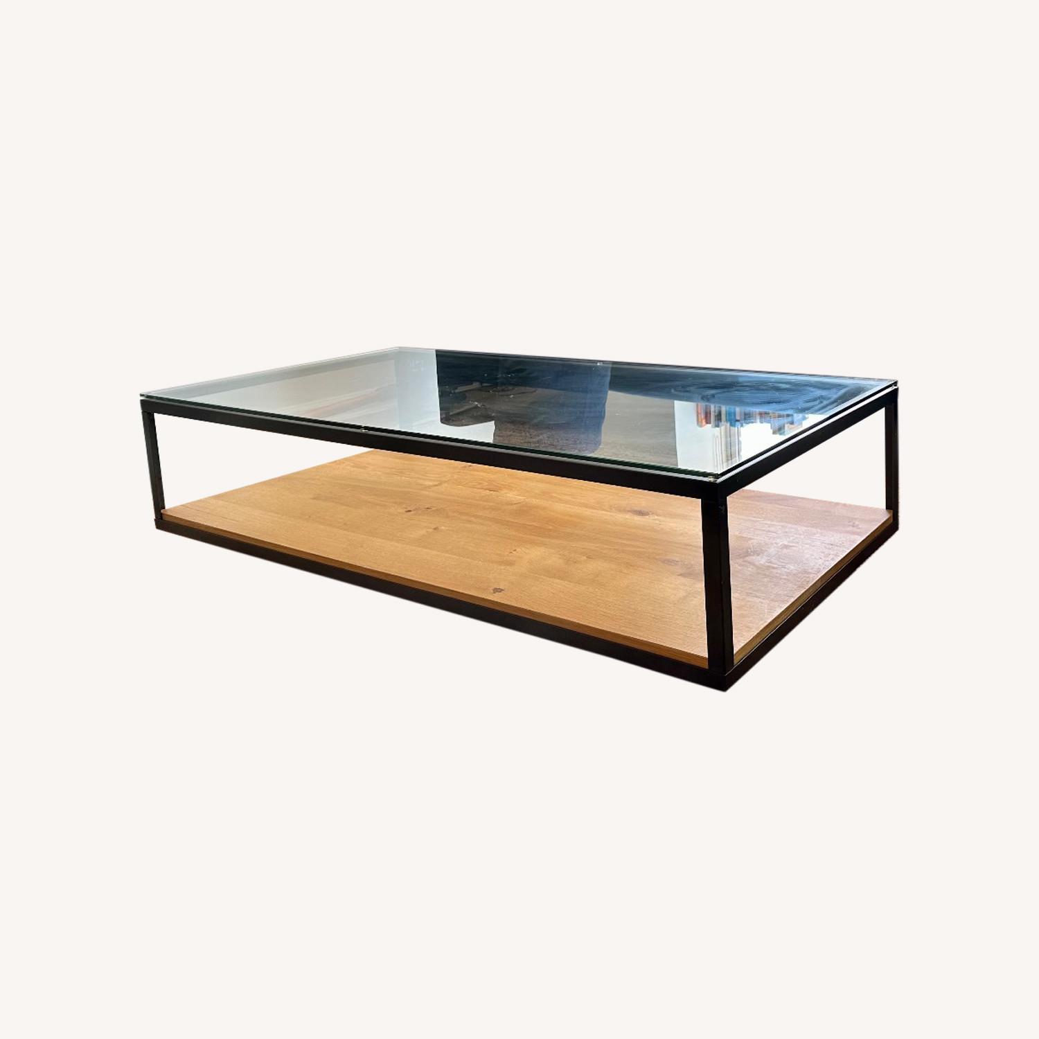 West Elm Black Glass & Wood Heavy Centre Coffee Table - image-0