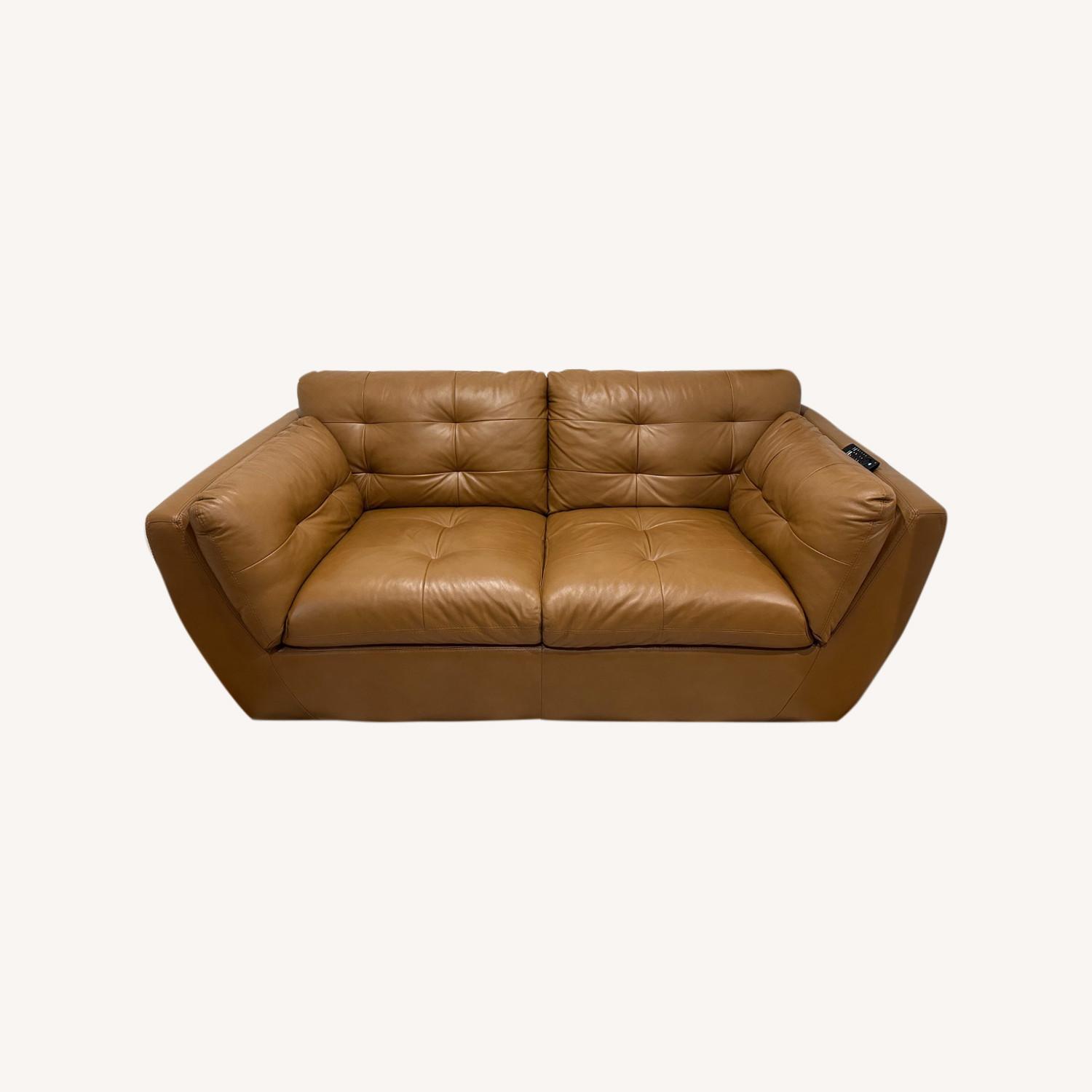 Raymour & Flanigan Comfy Brown Leather Loveseat - image-0