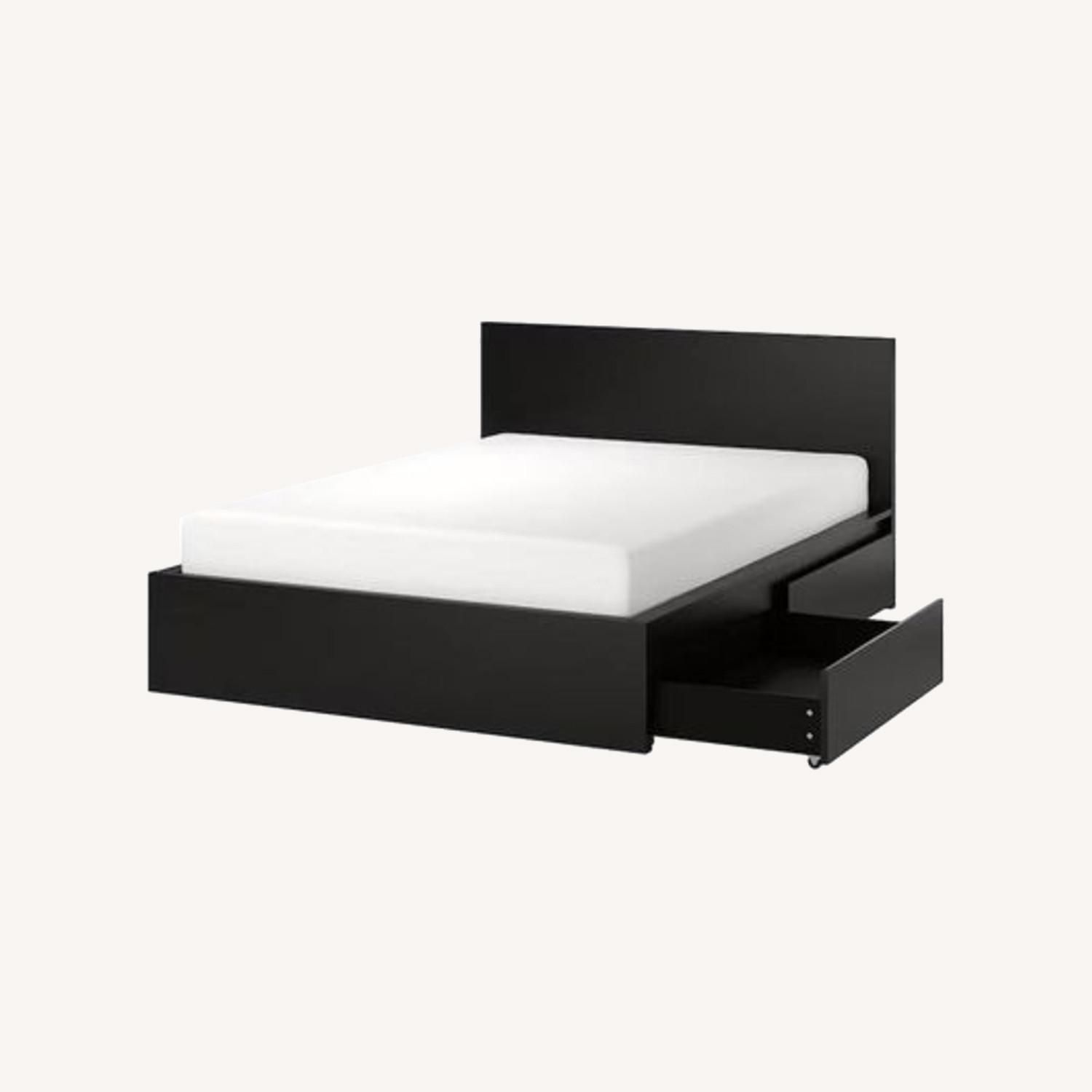 IKEA Black Malm Queen Bed Frame + 2 Storage Drawers - image-0