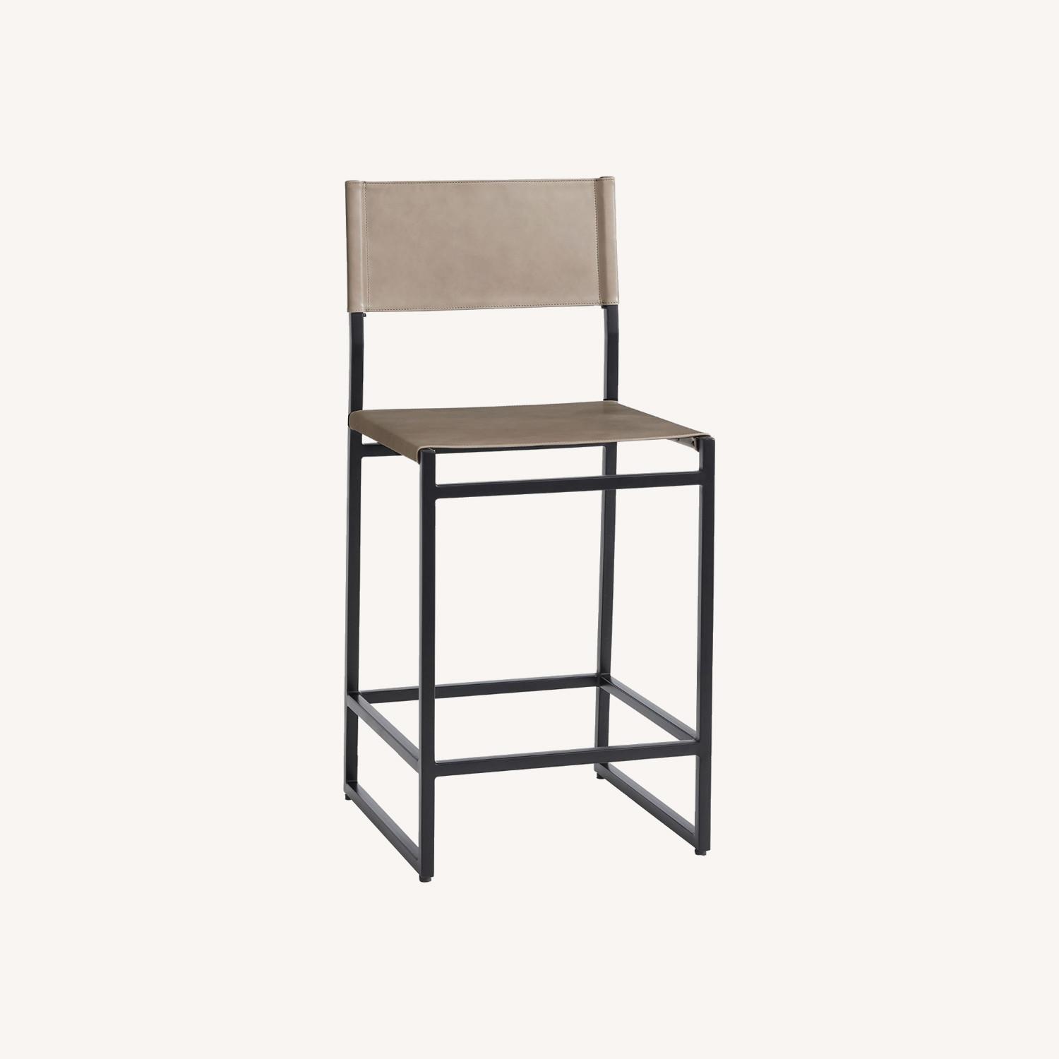 Pottery Barn Hardy Leather Counter Stool, Bronze - image-0