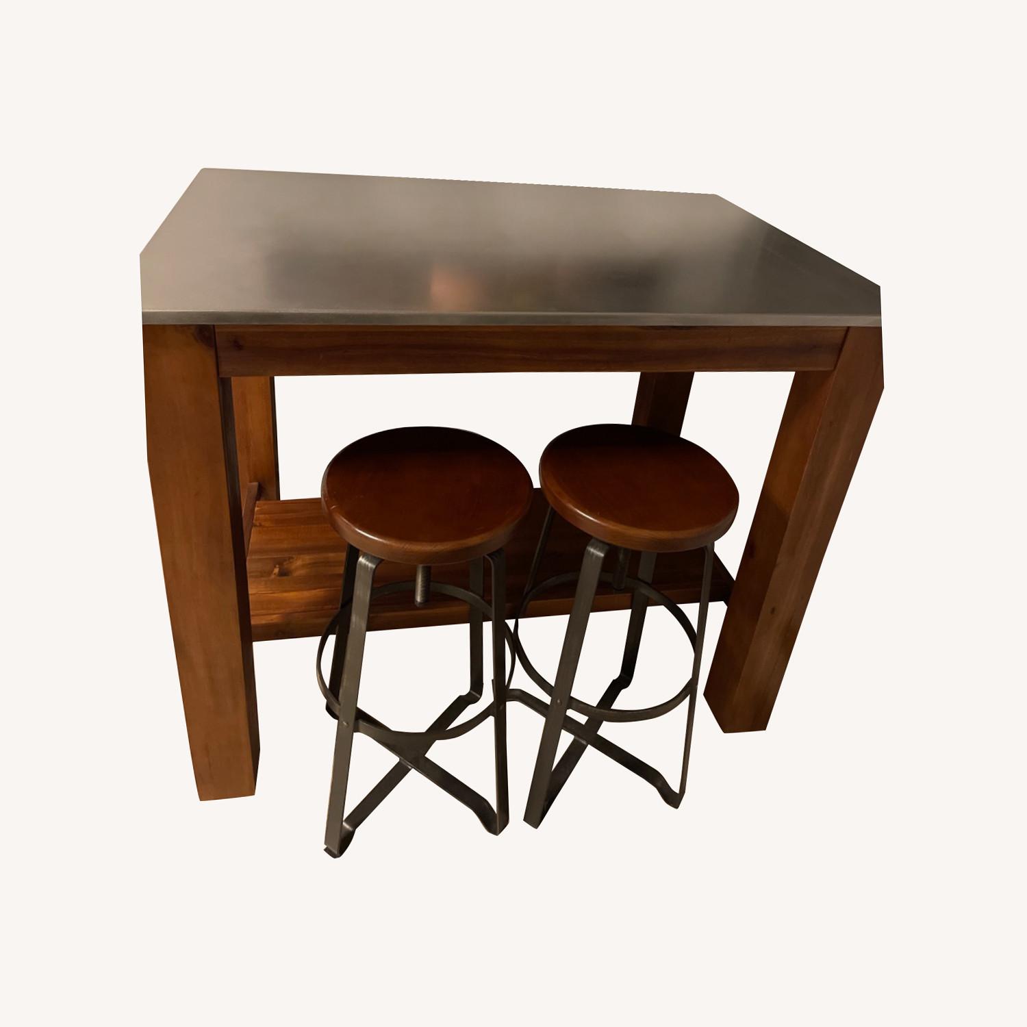 West Elm SS Top Prep Counter and 2 Stools - image-0
