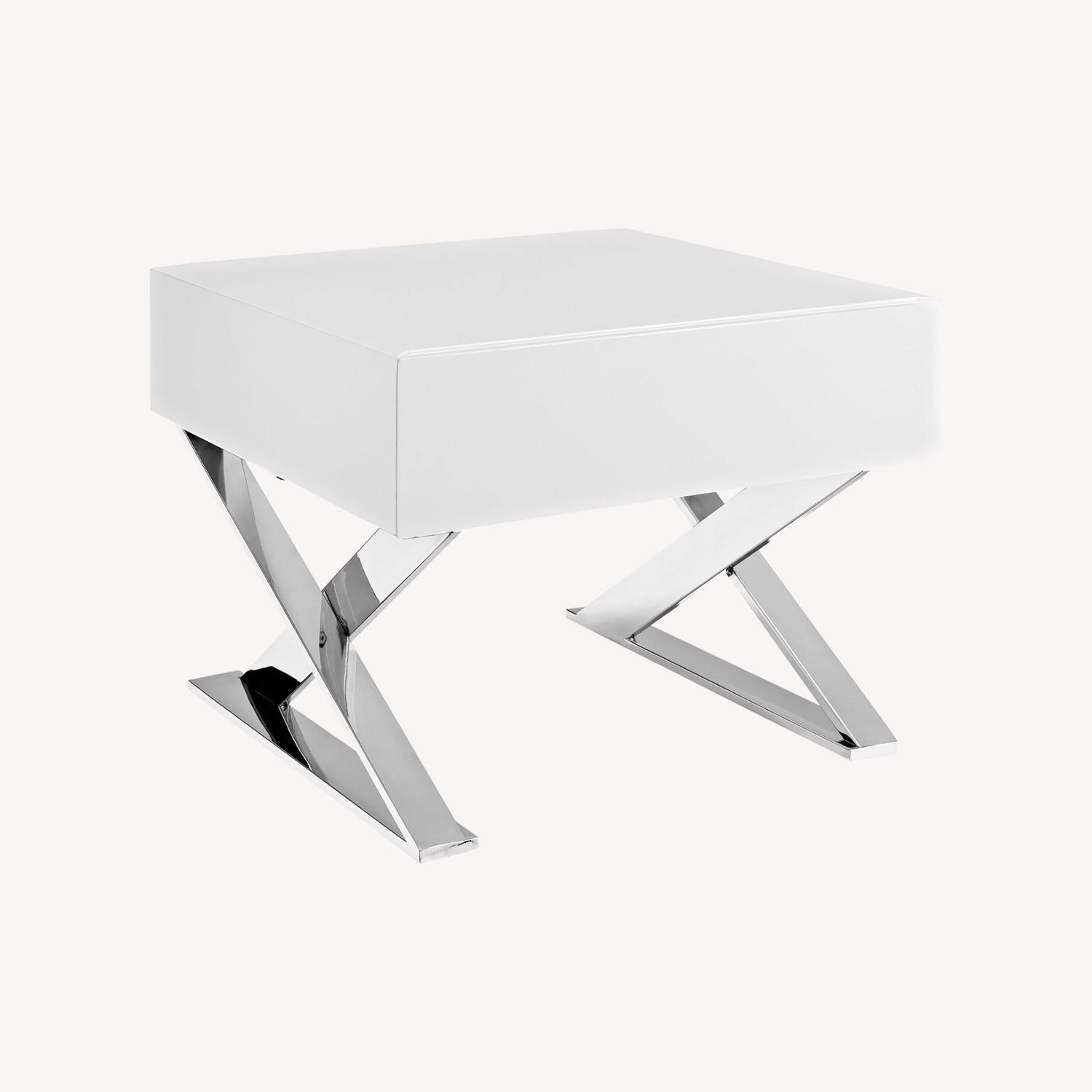 Modern White Nightstand With Metal Legs AptDeco