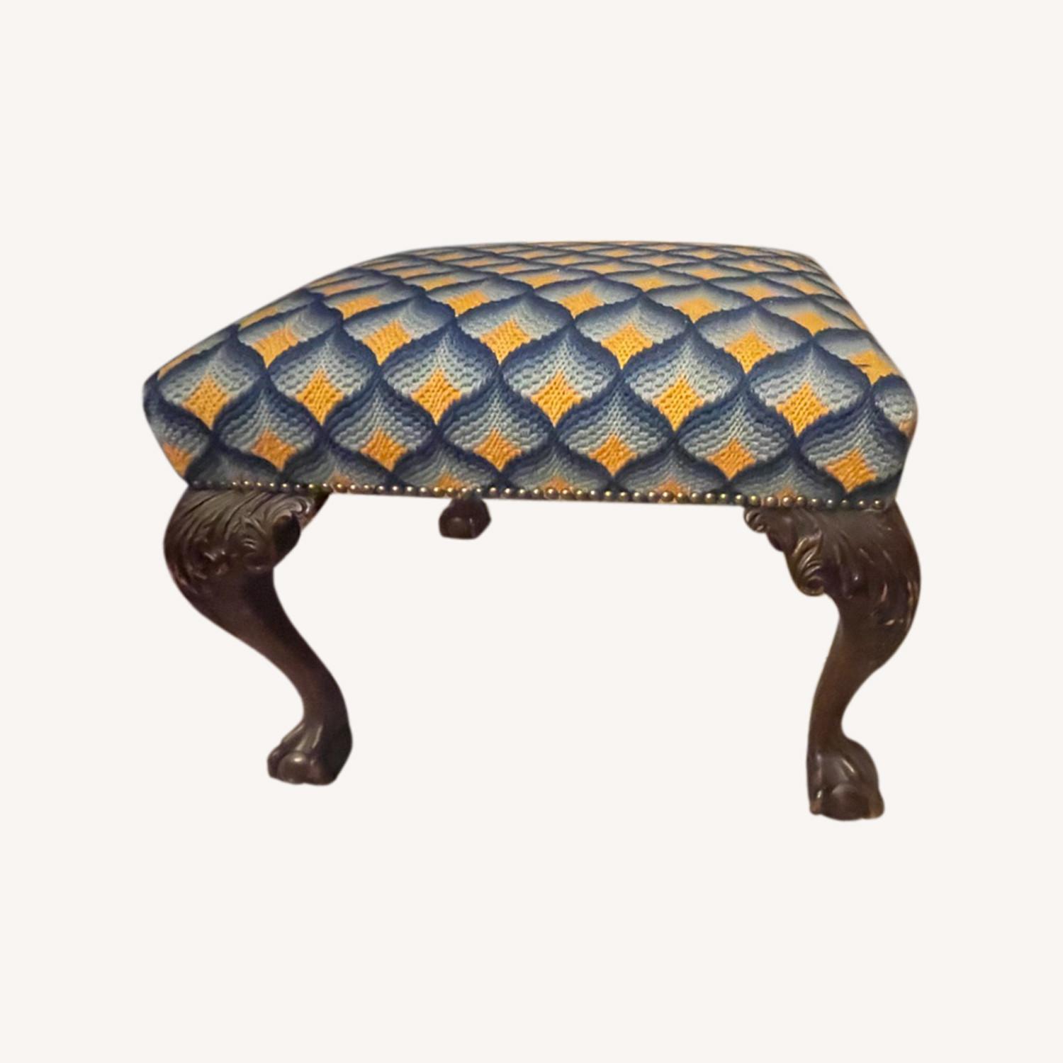 Needlepoint Cover Ottomon with Carvings on Legs - image-0