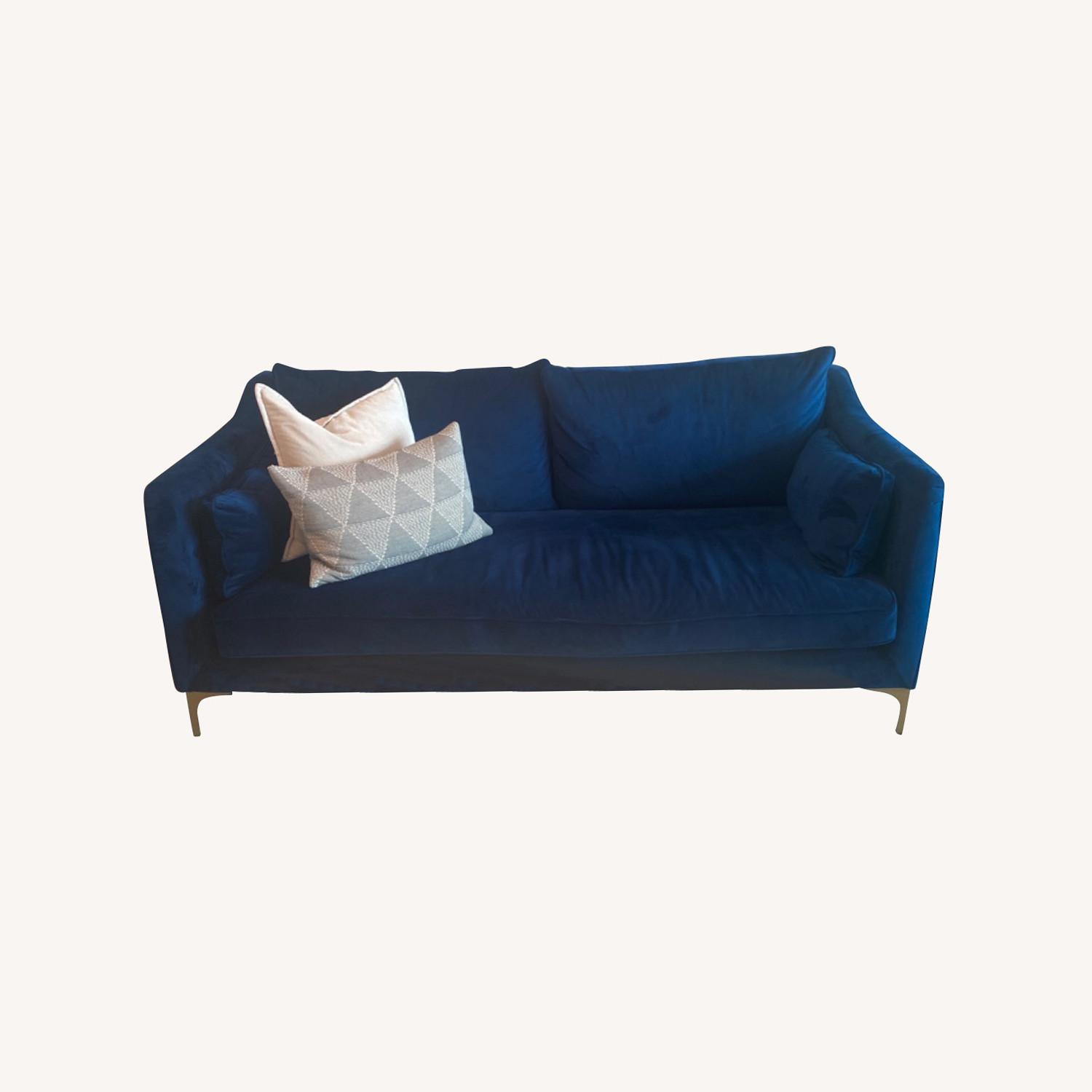 Custom Blue Velvet Sofa (sits 2-3) - image-0