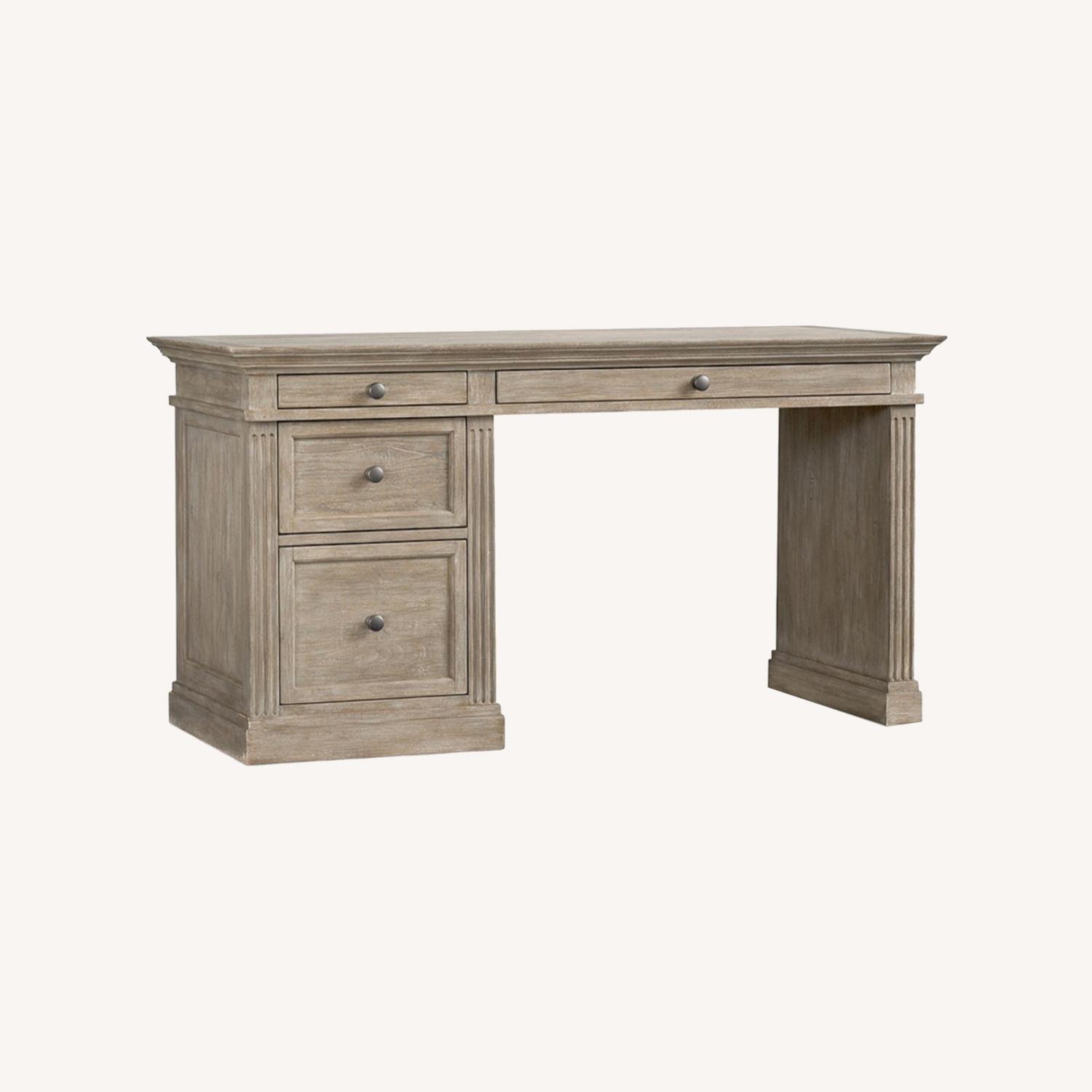 Pottery Barn Gray Wash Single Cabinet Writing Desk - image-0