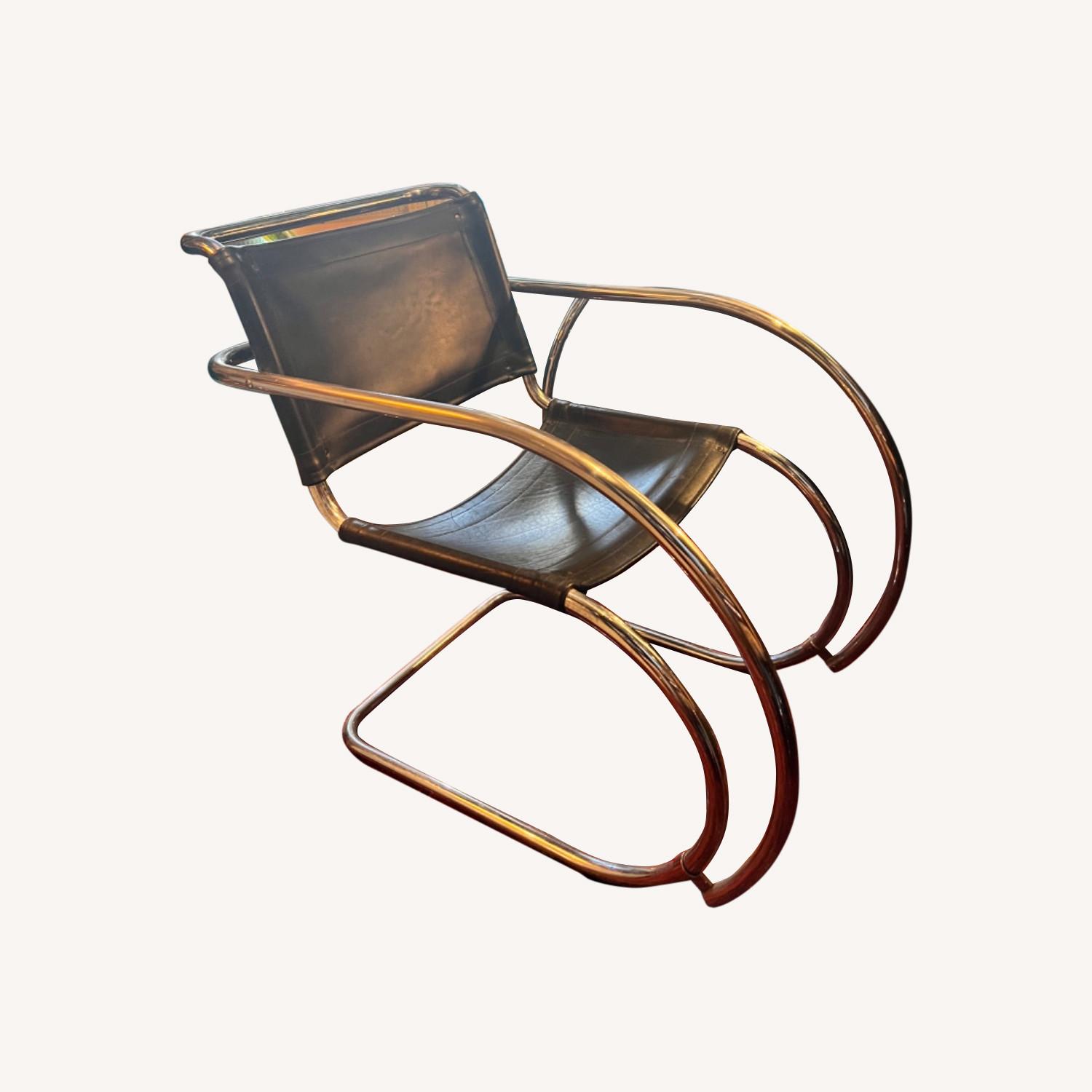 Pair Cantilever Leather and Chrome Chair - image-0