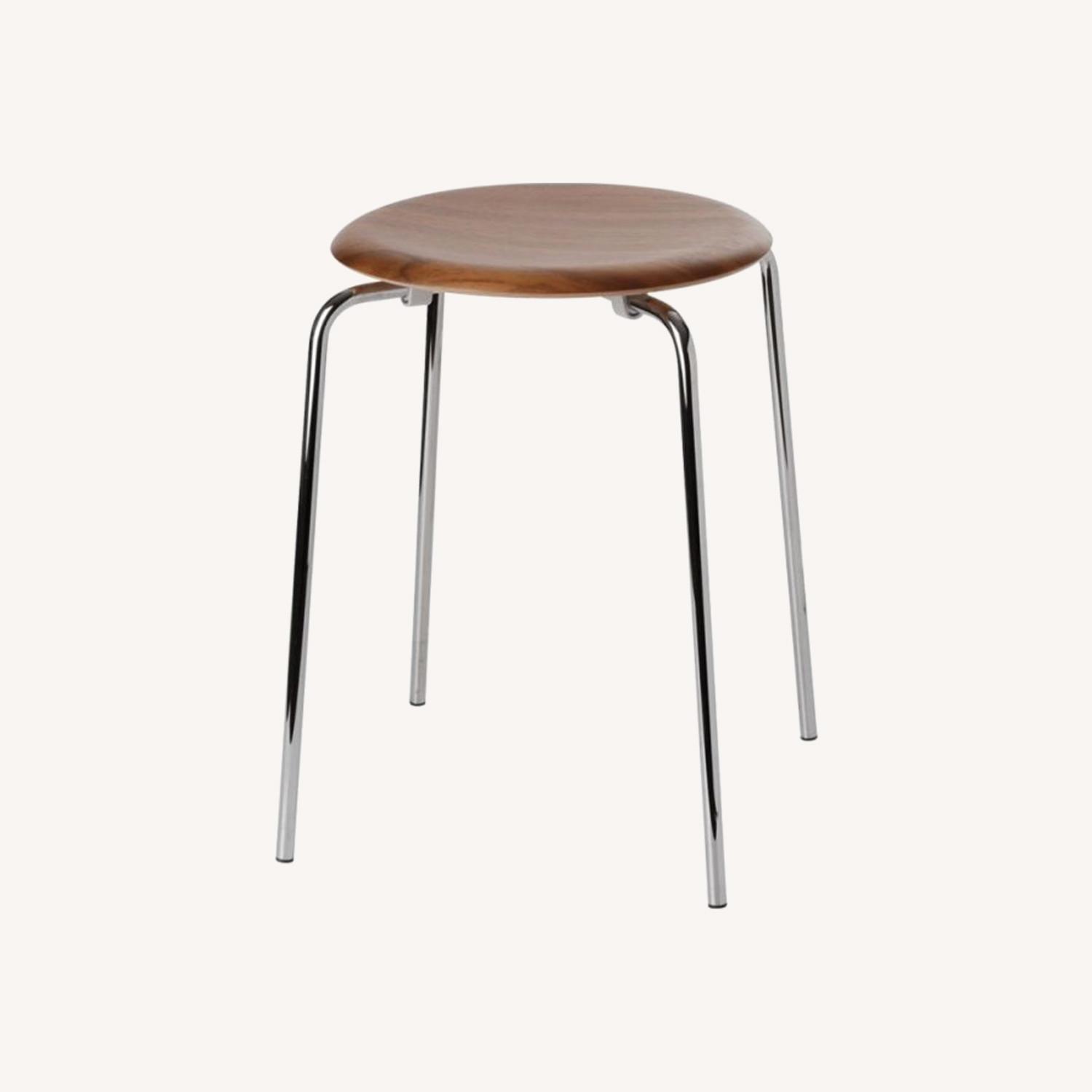 Fritz Hansen Walnut and Steel Chrome Stools Pair - image-0