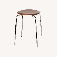 Fritz Hansen Walnut and Steel Chrome Stools Pair
