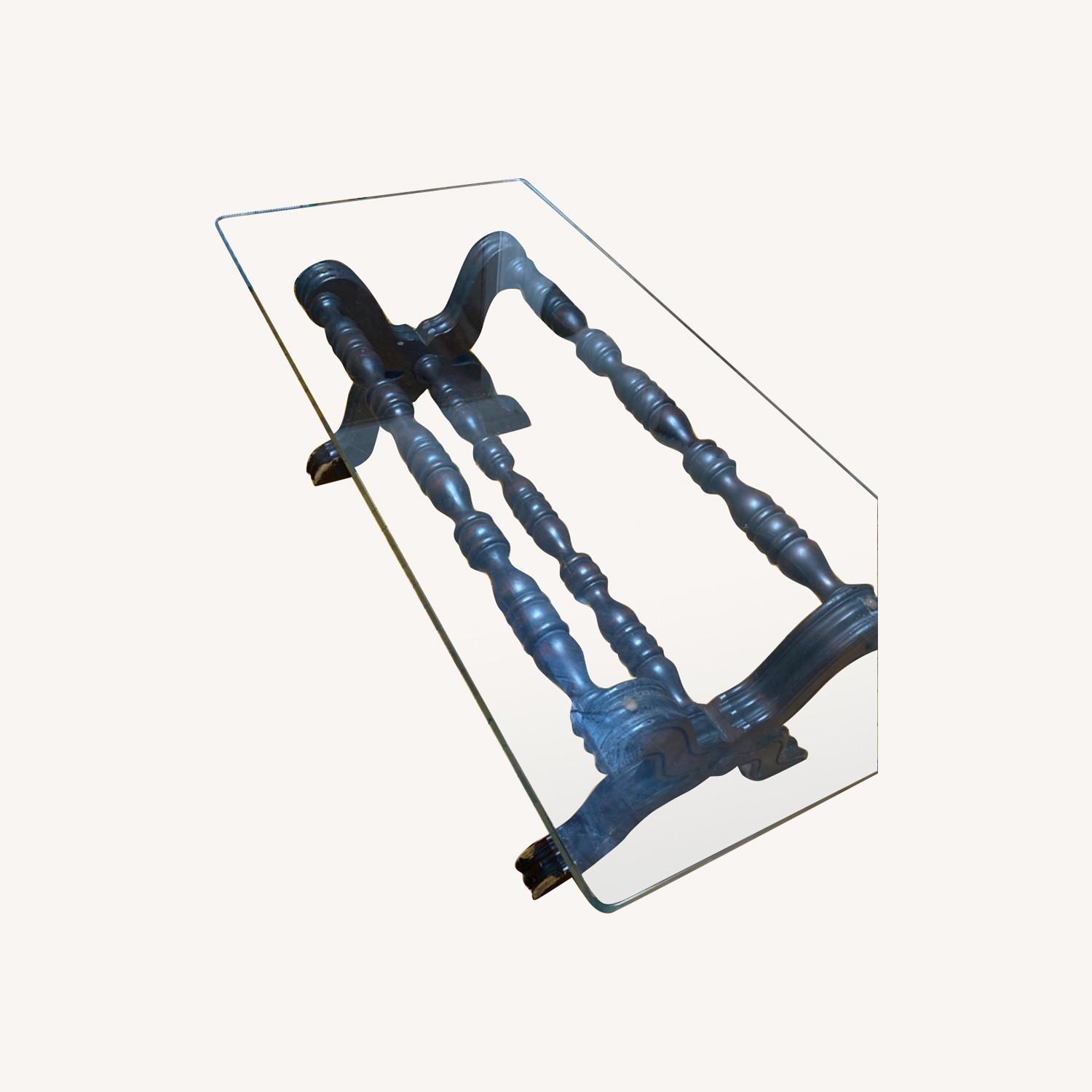 Wooden Table Set With Solid Glass Top - image-0