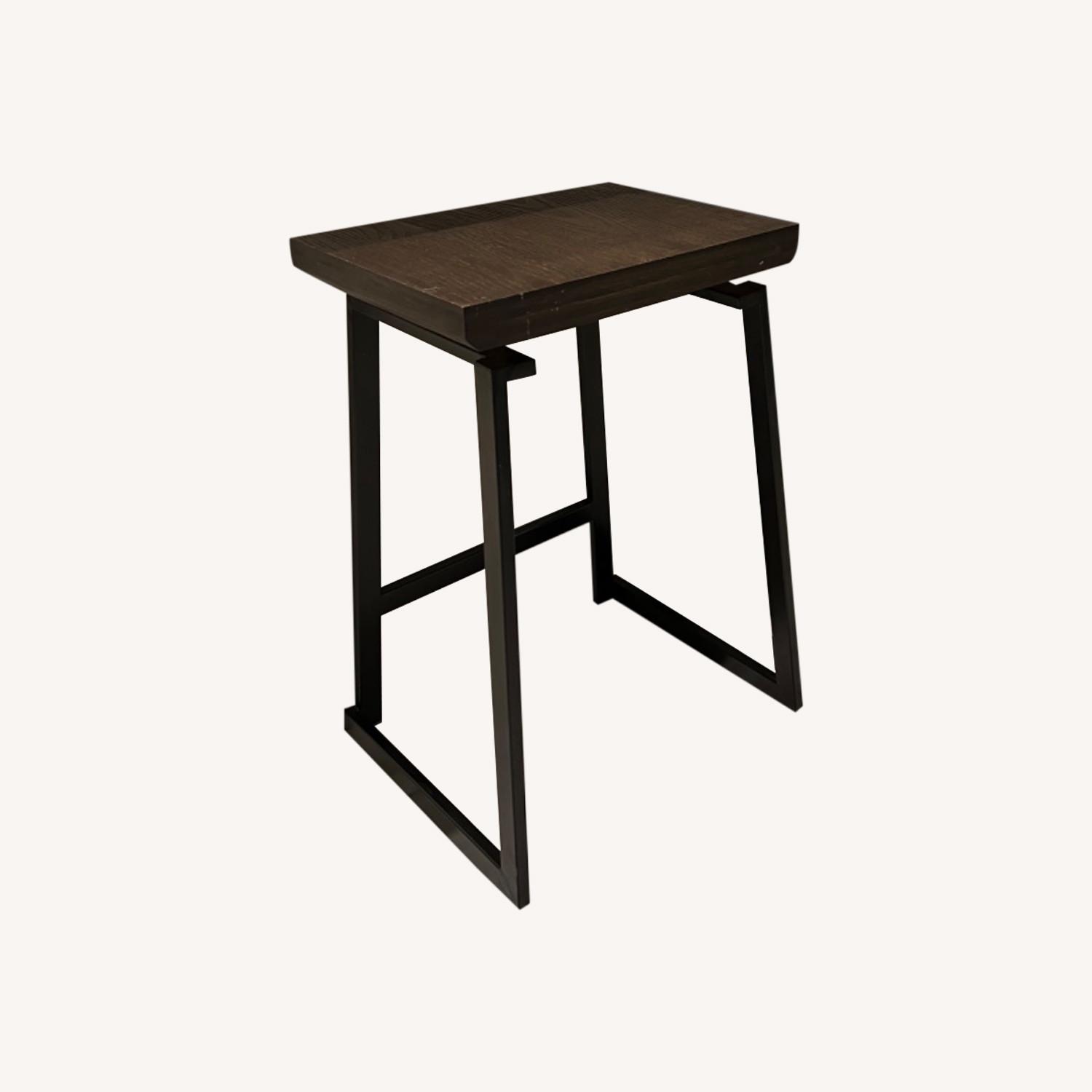 At Home Bar Stool Set Dark Wood and Black Metal AptDeco