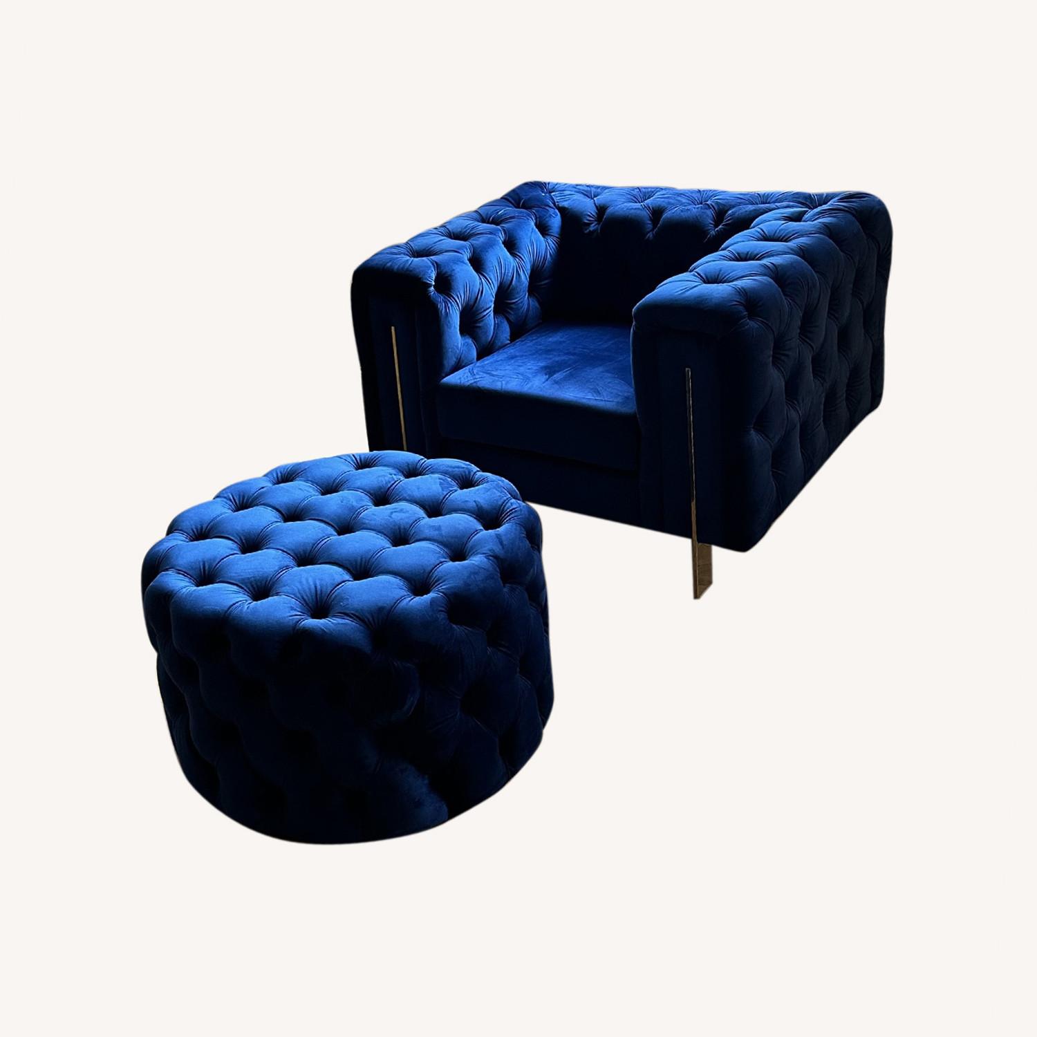 Modern Chesterfield Accent Chair-Royal Blue Velvet - image-6