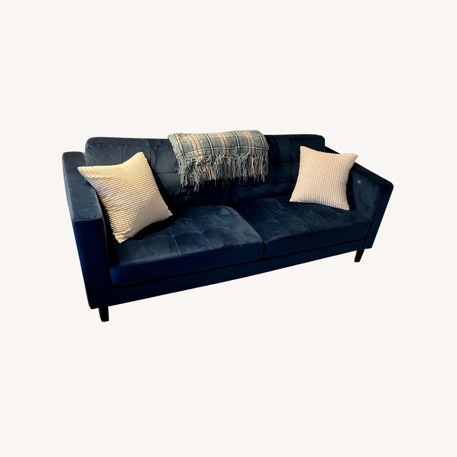 Wayfair Blue Velvet Sofa AptDeco