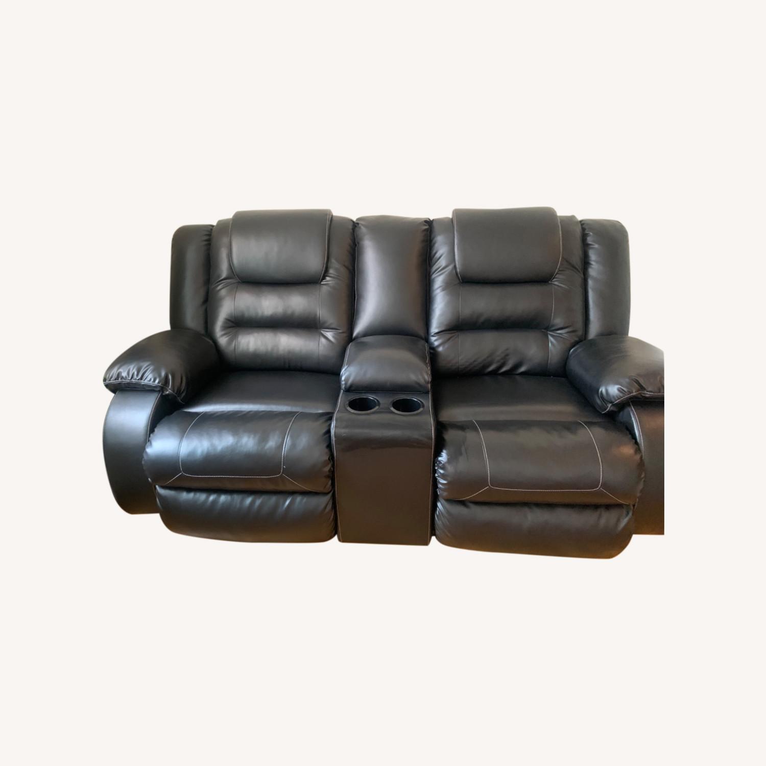 Ashley Black 2 Seat Leather Sofa - image-0