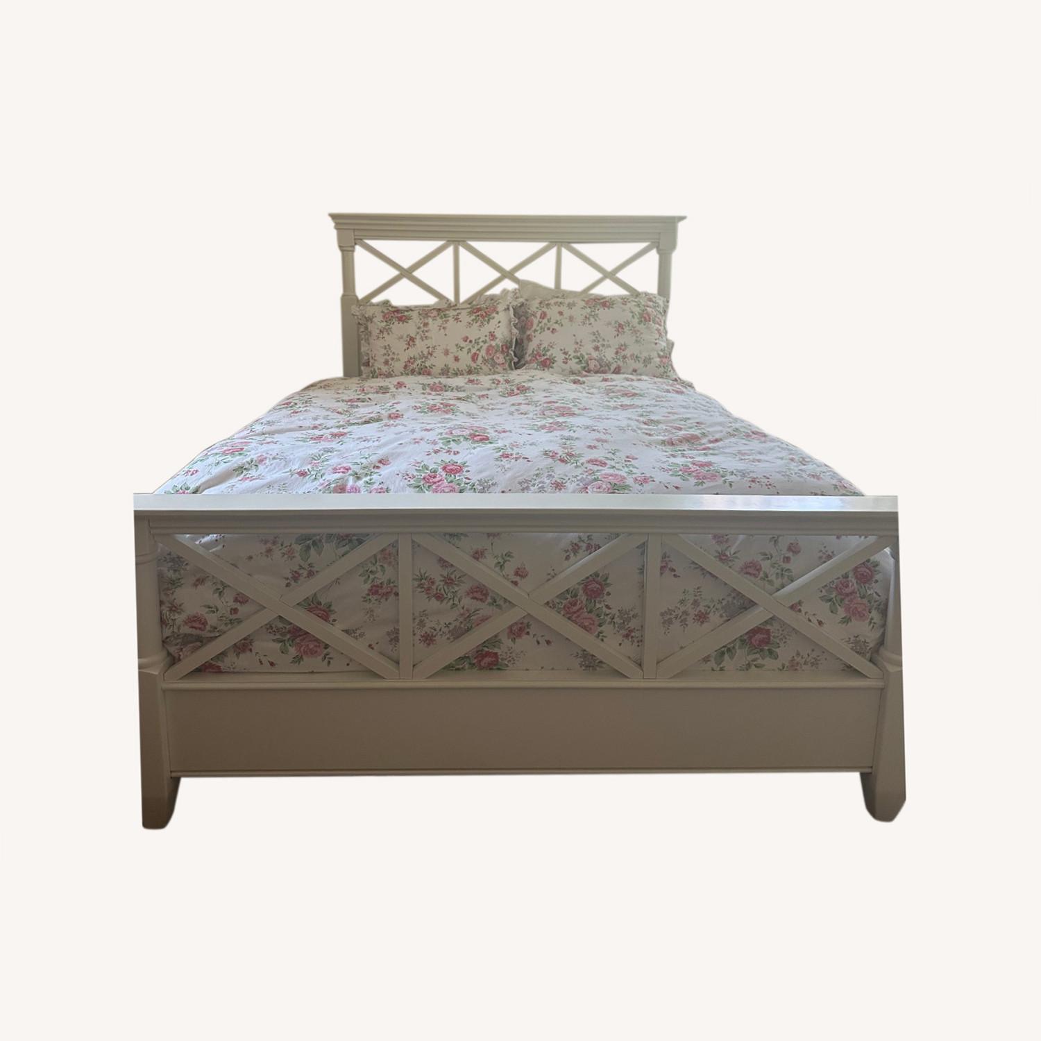 Mid Century Modern White Wooden Bed Frame - image-0
