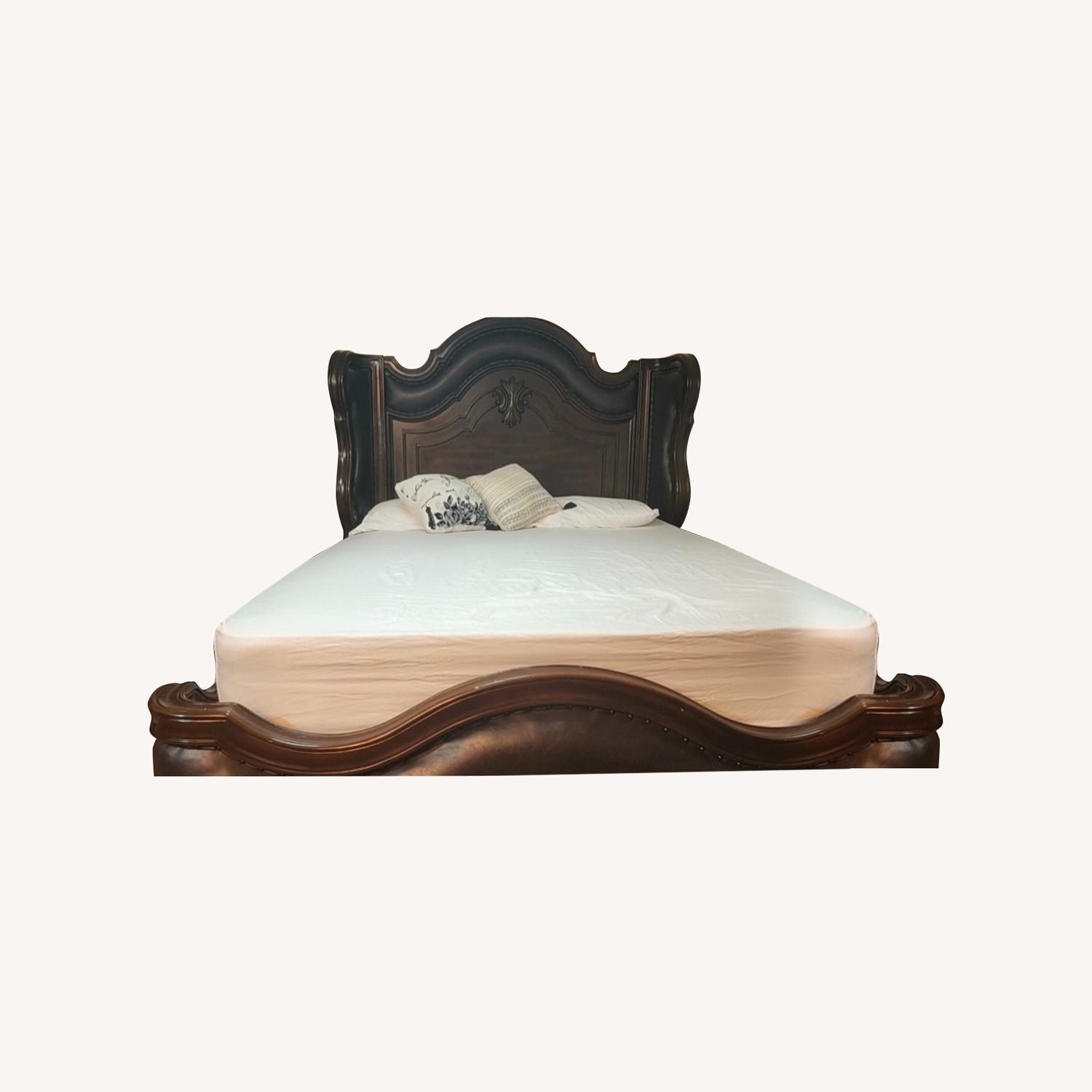 Dark Brown Queen Size Bed Frame With Headboard - image-0