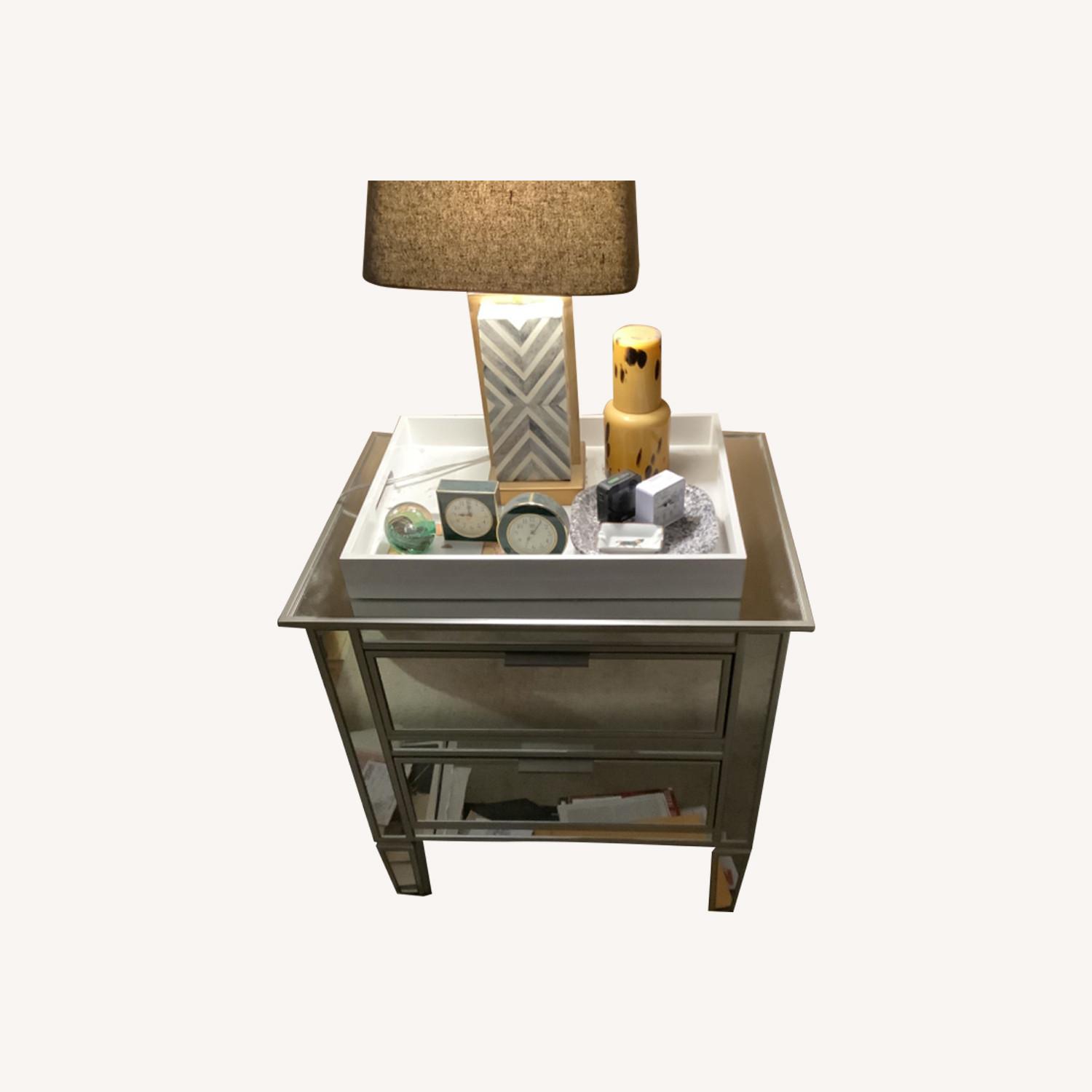 Pottery Barn Mirrored Bedside Table with Drawers - image-0