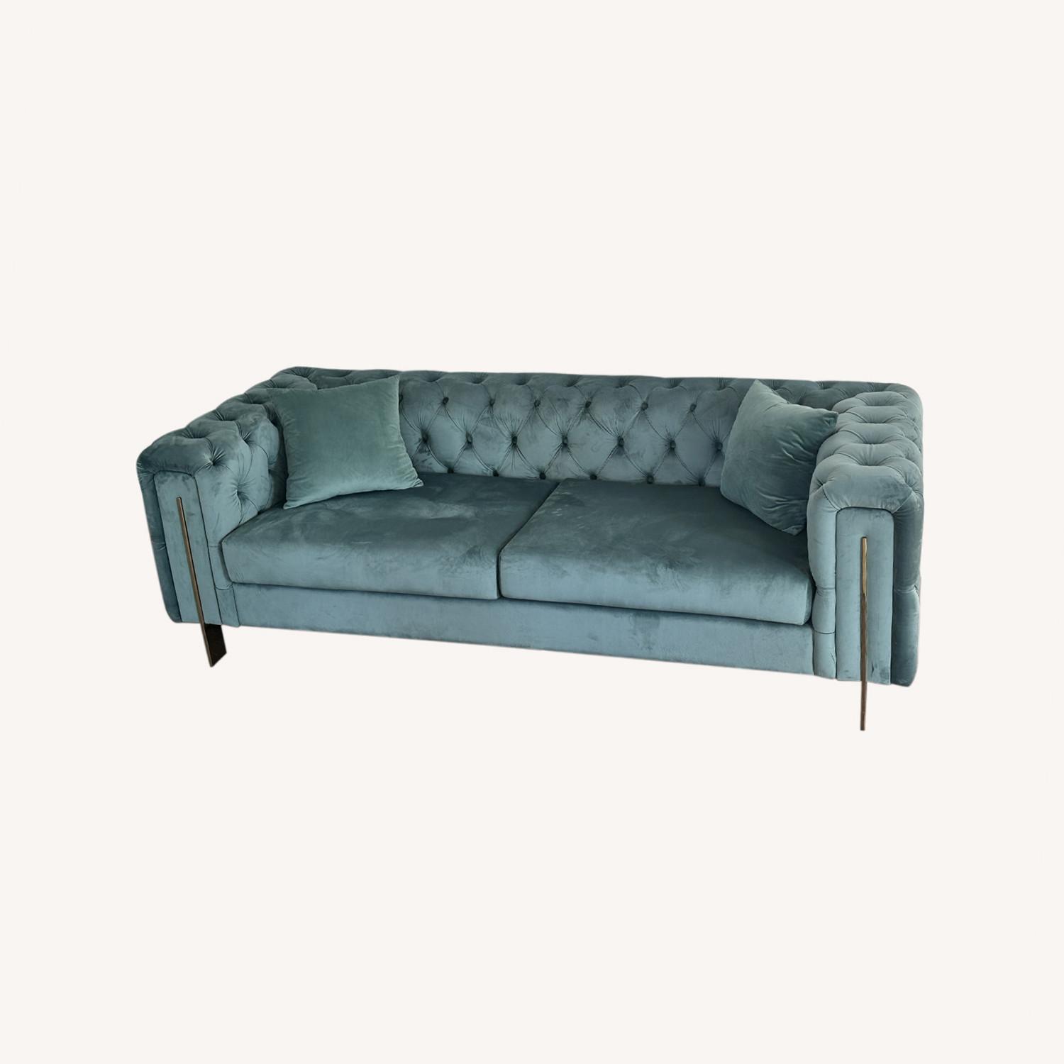 Modern Chesterfield Teal Velvet Sofa - image-4