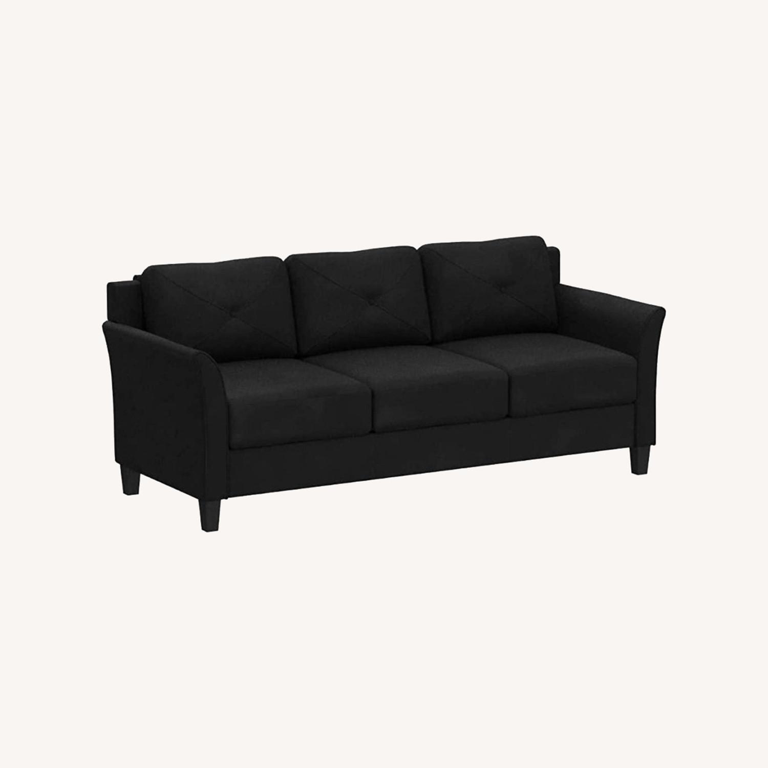 ButtonTufted Black Plush Sofa AptDeco