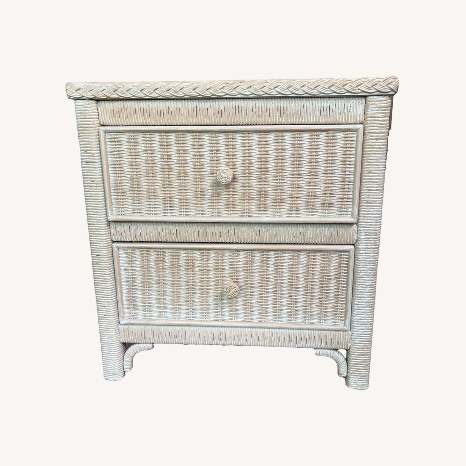 Boho Henry Link Wicker Rattan Glass Top Nightstand - image-0