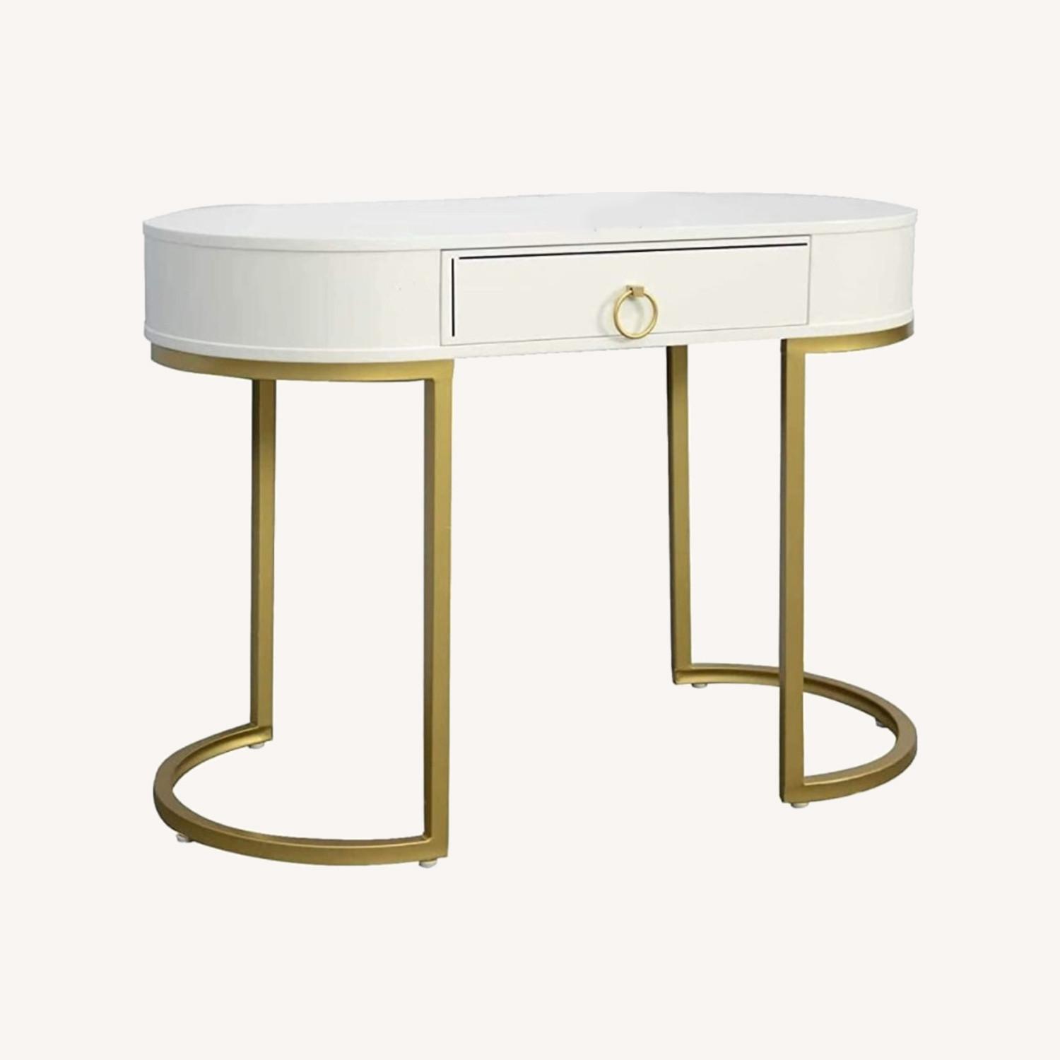 Nathan James Oval Vanity/Desk (White/Gold) - image-0