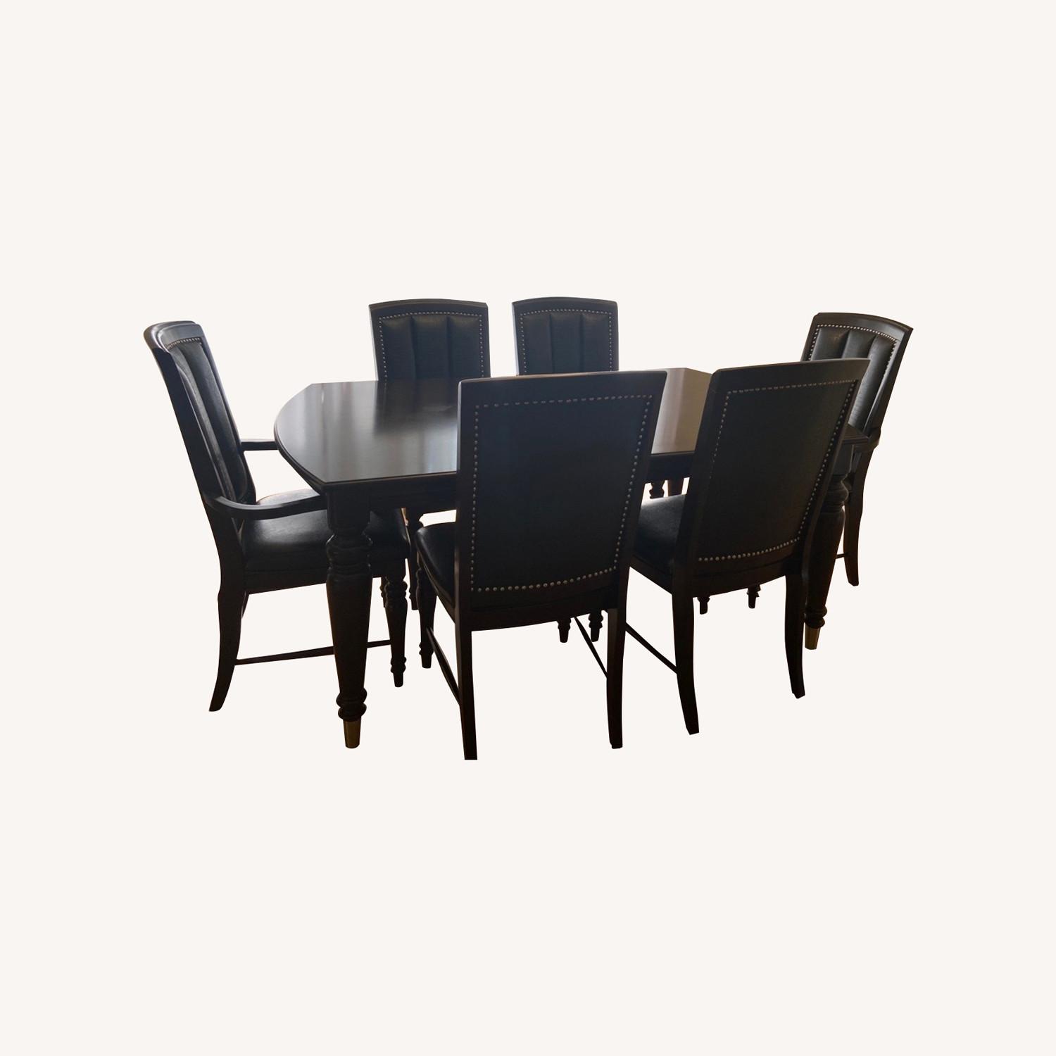 Dark Brown Wood 7 Piece Expandable Dining Set - image-0