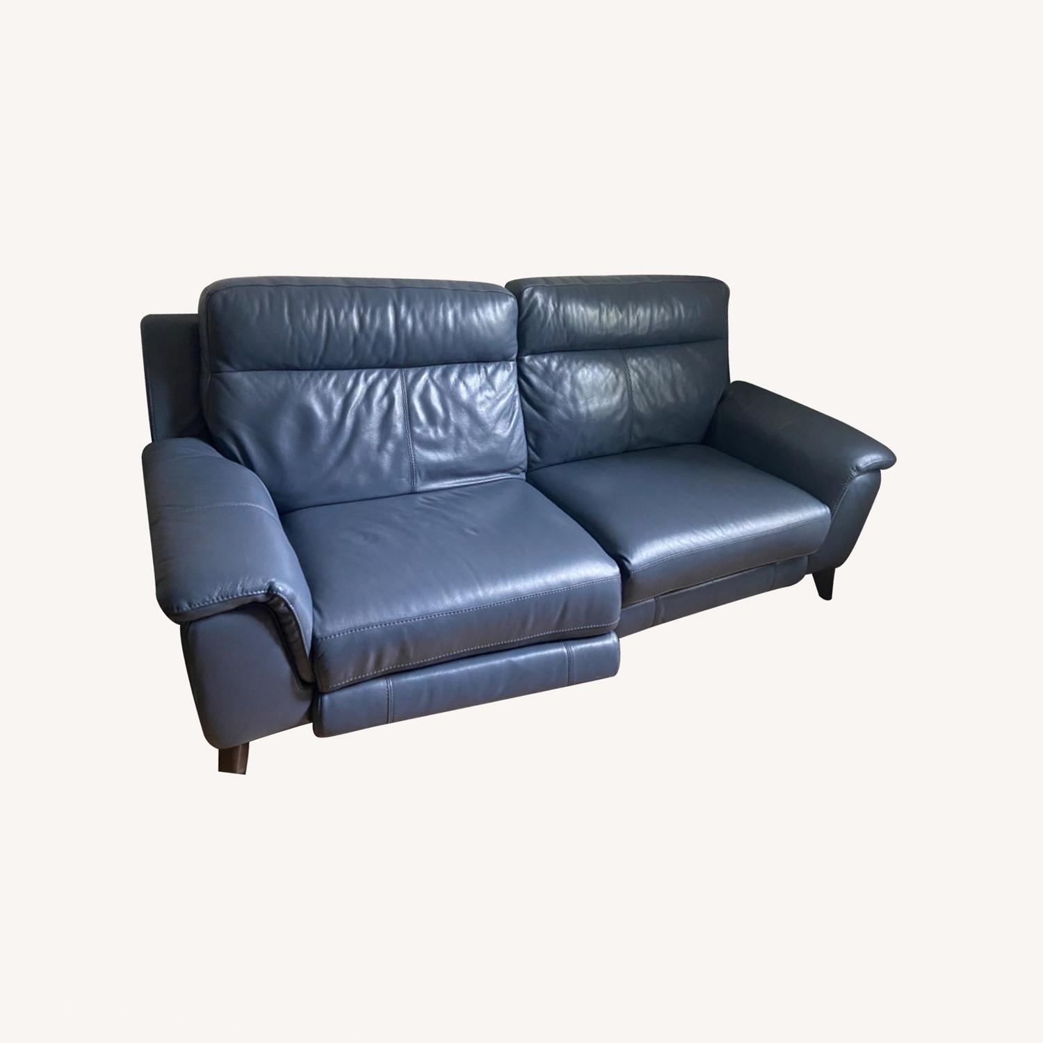Living Spaces Blue Leather Reclining Sofa - image-0