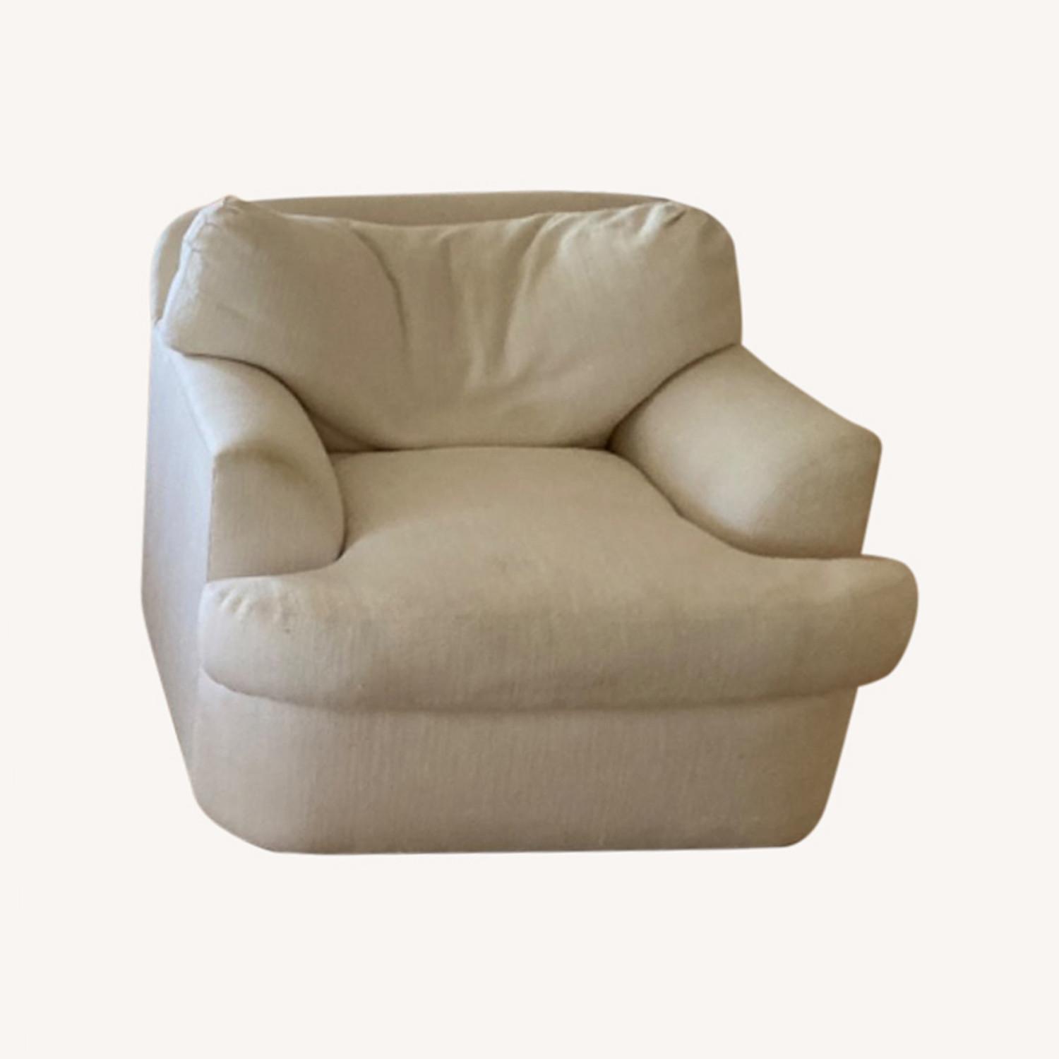 Kreiss Overstuffed White Fabric Armchair - image-0