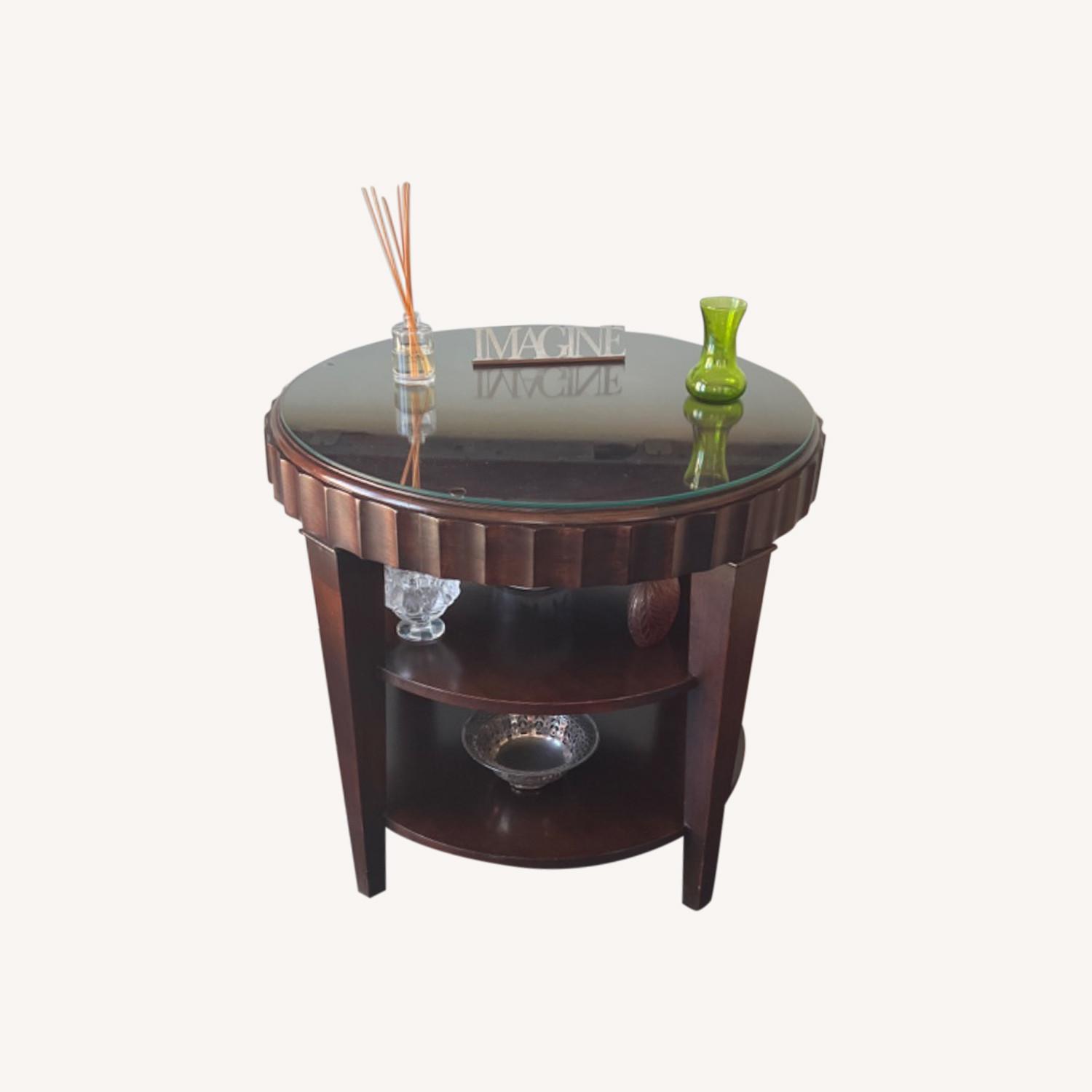 Pottery Barn Ebony Glass Covered Table - image-0