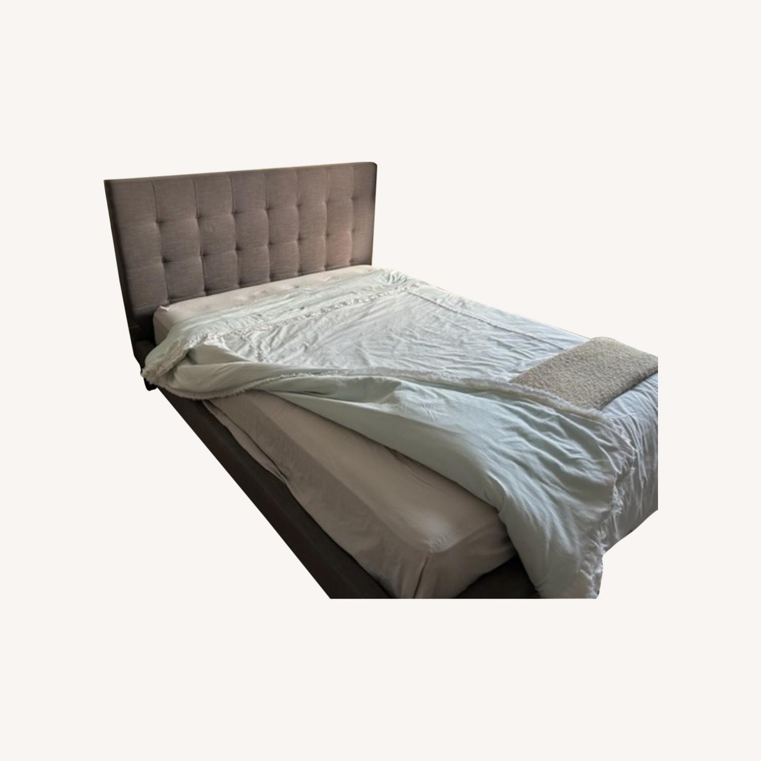 West Elm Grid Tufted Taper Leg Bed Queen - image-0