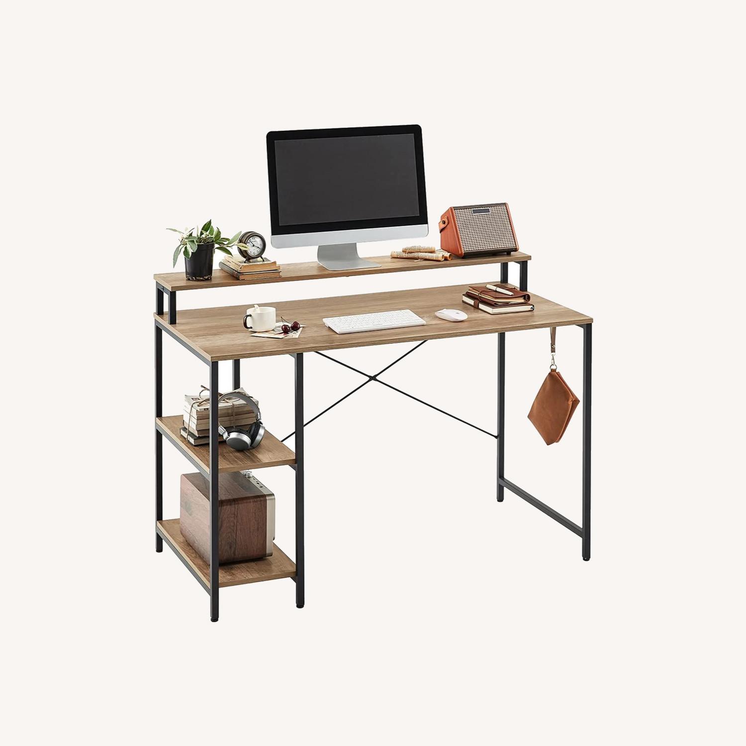 Computer Desk with Storage Shelf + Monitor Stand - image-0